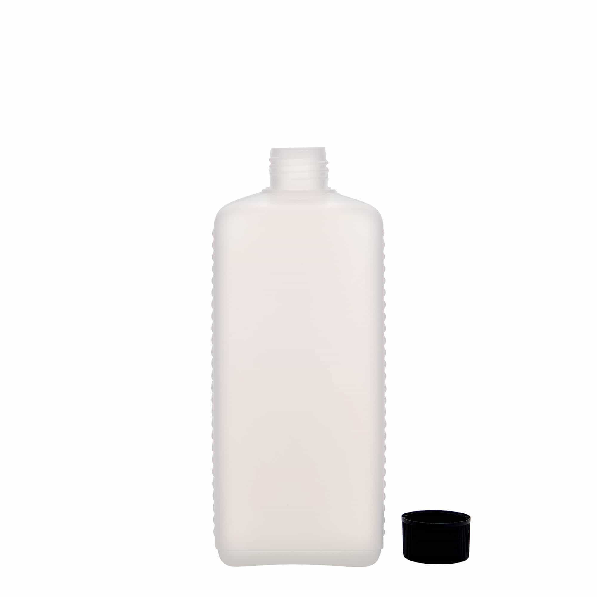 500 ml beholderflaske, firkantet, HDPE-plast, natur, åbning: DIN 25 EPE
