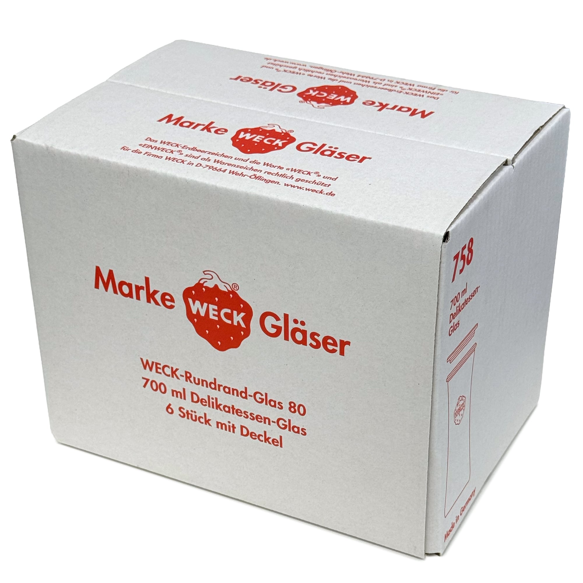 6x 730 ml WECK-delikatesseglas med glaslåg RR 80