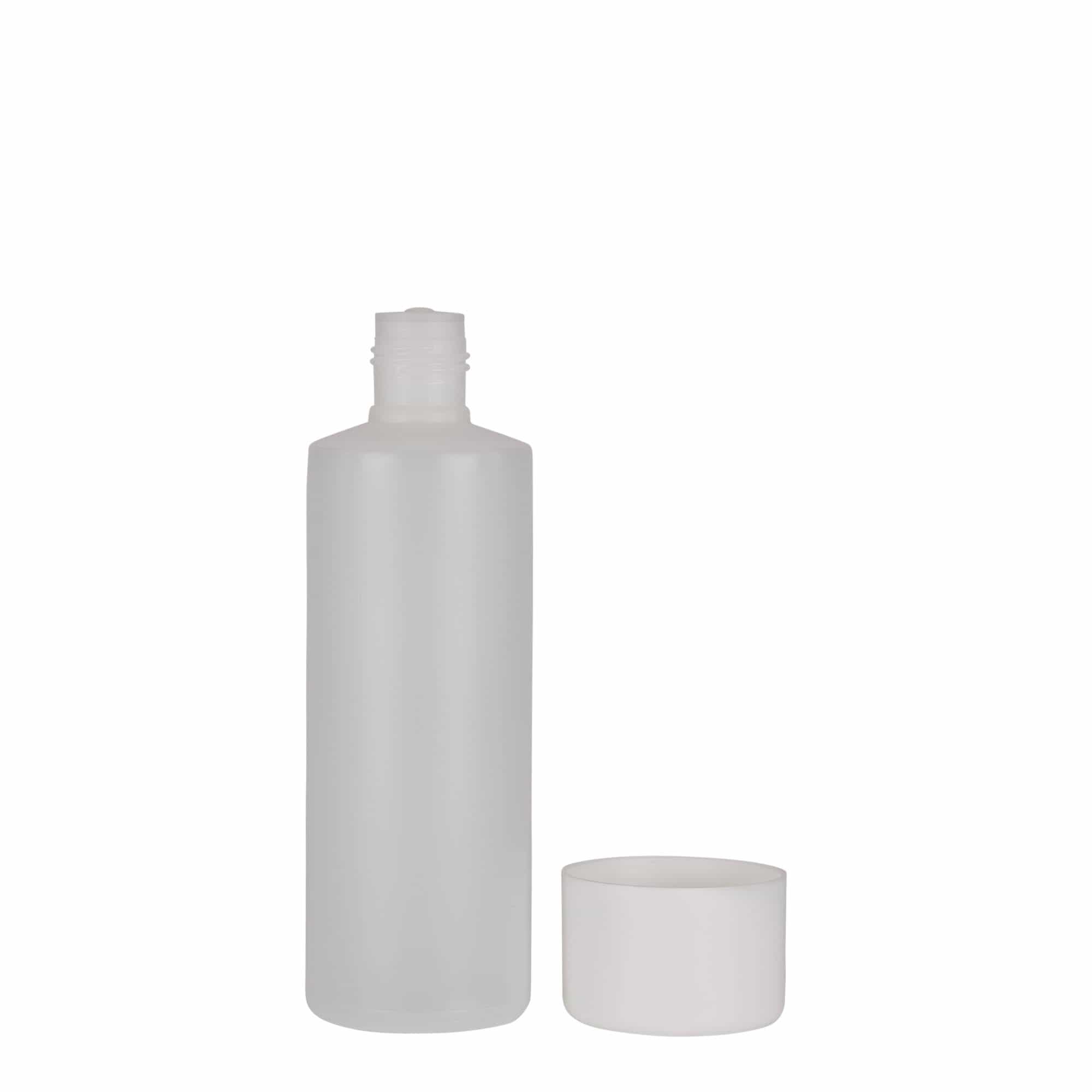 200 ml rund flaske, PE-plast, natur, åbning: skruelåg