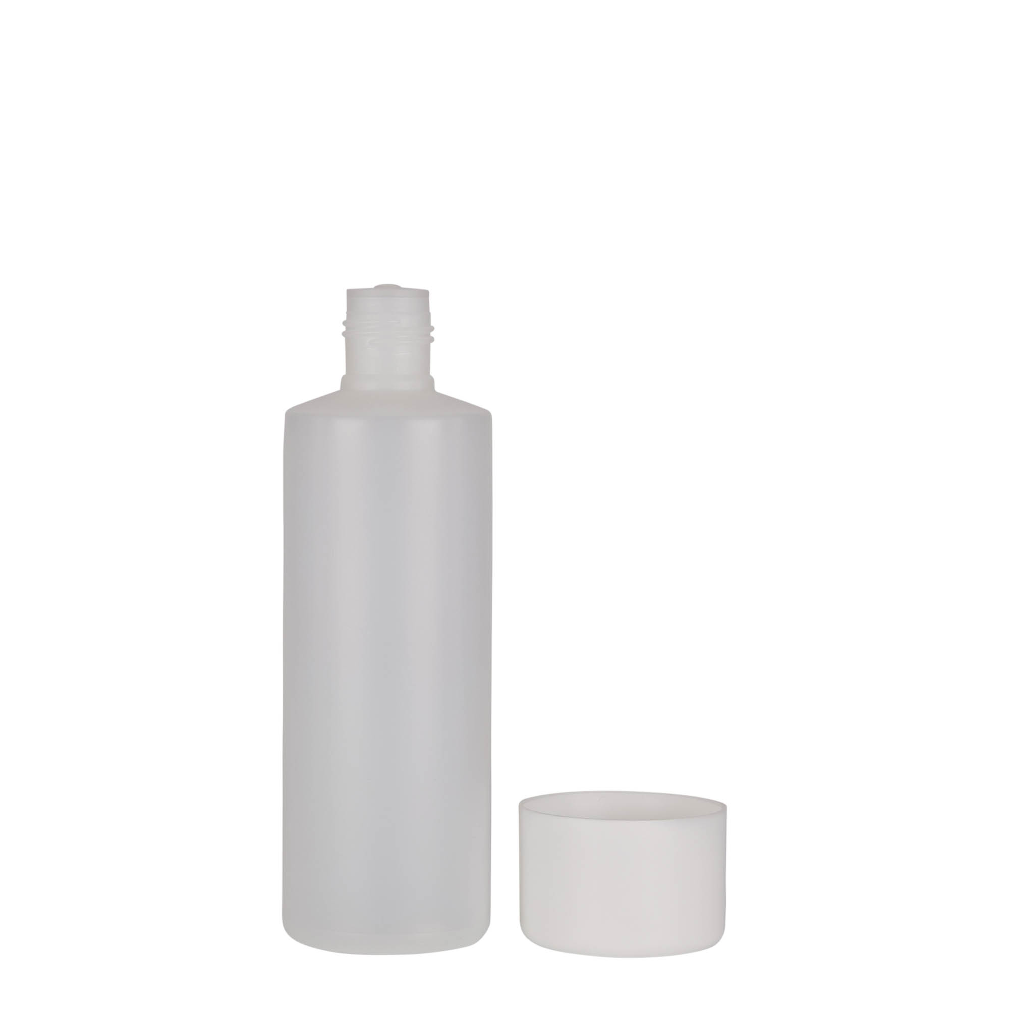 200 ml rund flaske, PE-plast, natur, åbning: skruelåg 200 ml rund flaske, PE-plast, natur, åbning: skruelåg