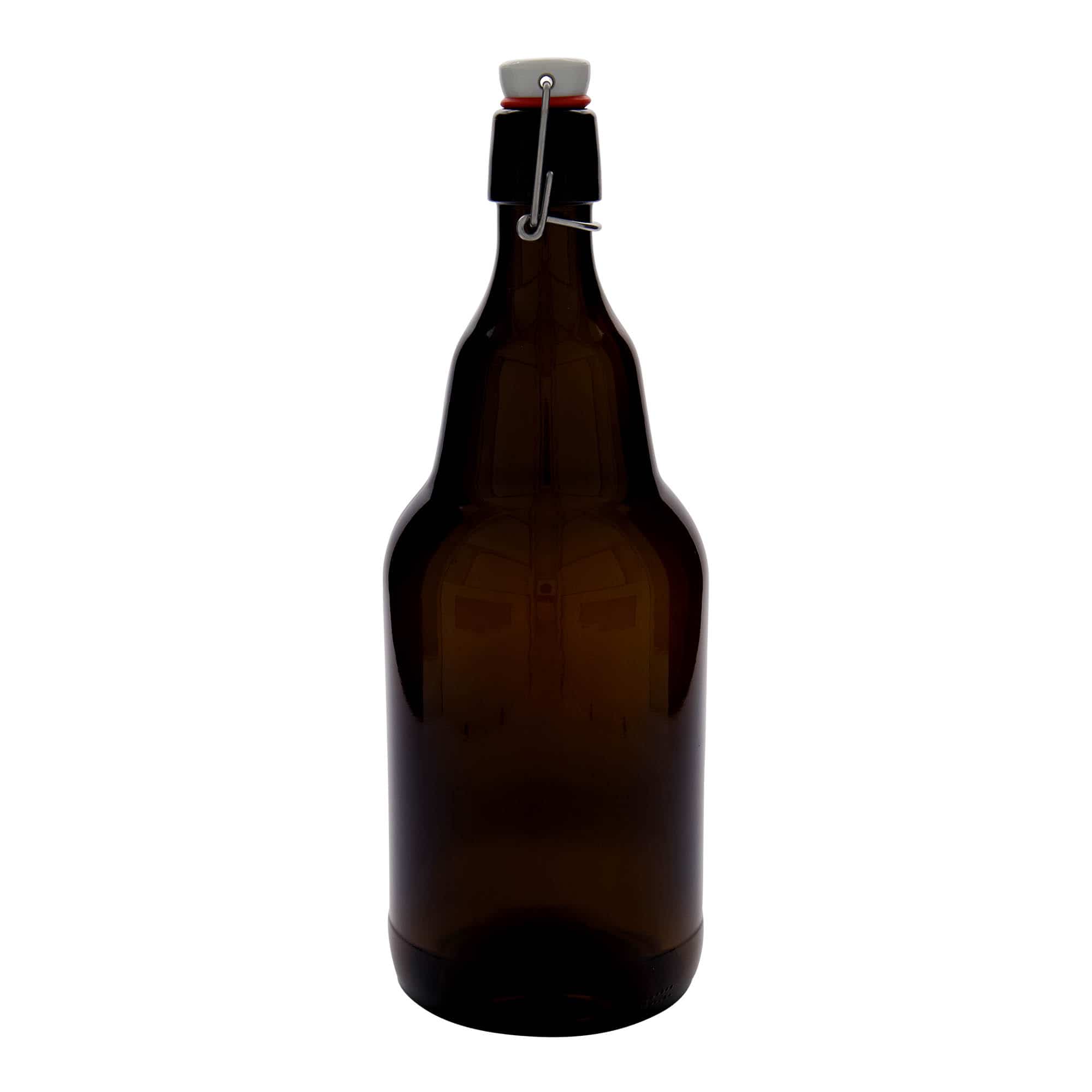 2.000 ml ølflaske, glas, brun, åbning: Patentlåg