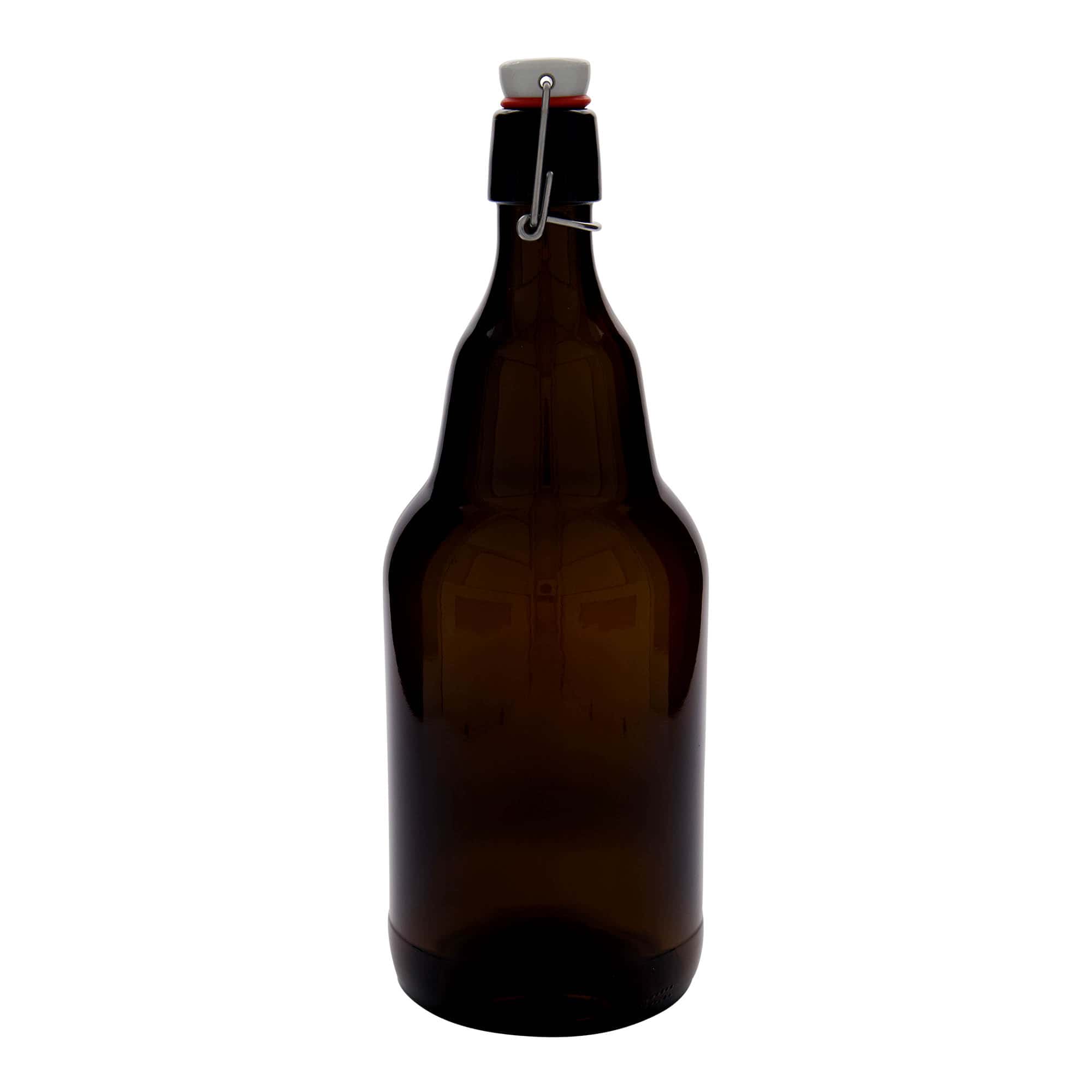 2.000 ml ølflaske, glas, brun, åbning: patentprop