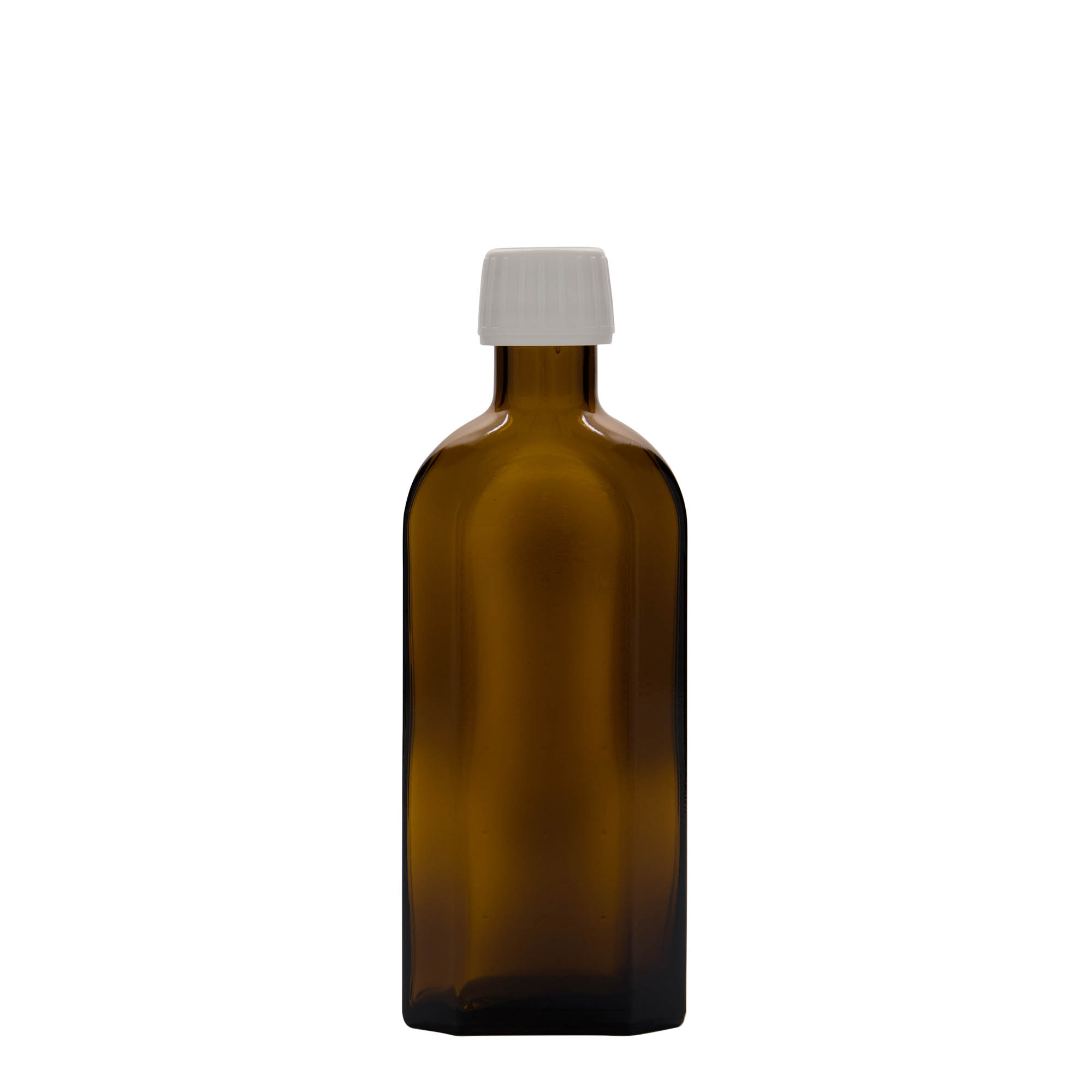 250 ml medicinflaske Meplat, oval, glas, brun, åbning: PP 28