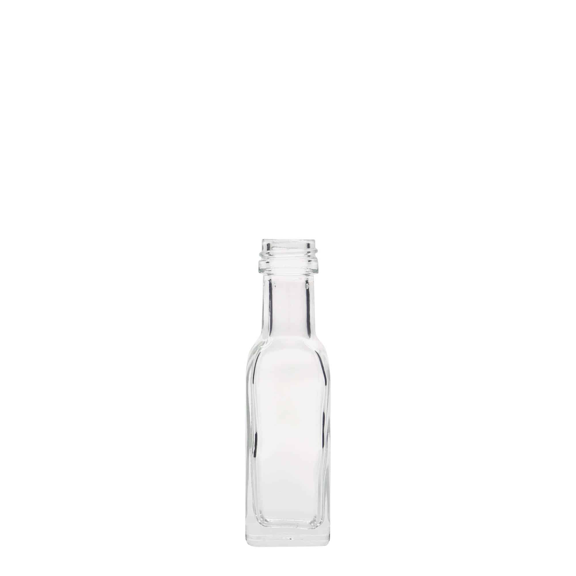 20 ml glasflaske 'Marasca', kvadratisk, åbning: PP 18 20 ml glasflaske 'Marasca', kvadratisk, åbning: PP 18