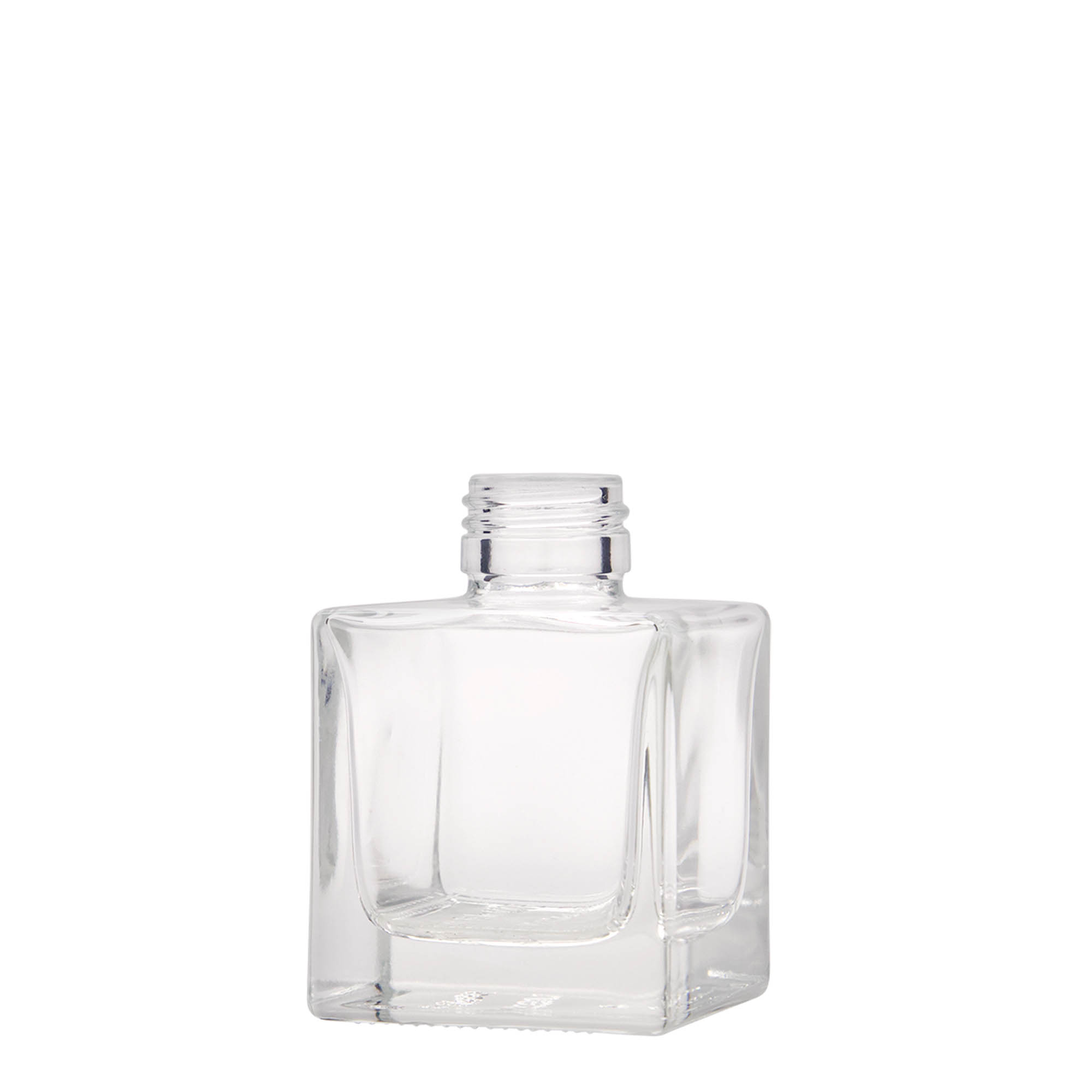 100 ml glasflaske 'Cube', firkantet, munding: PP 28
