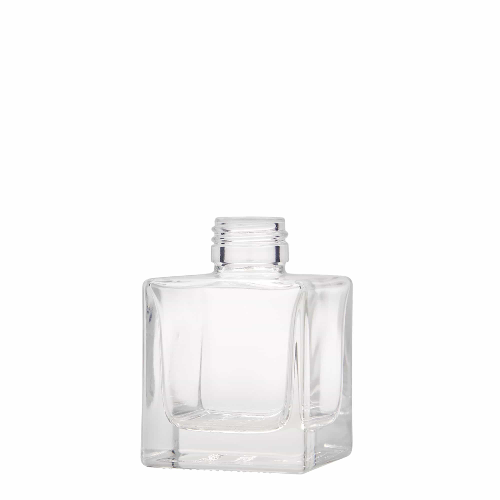 100 ml glasflaske »Cube«, firkantet, munding: PP 28