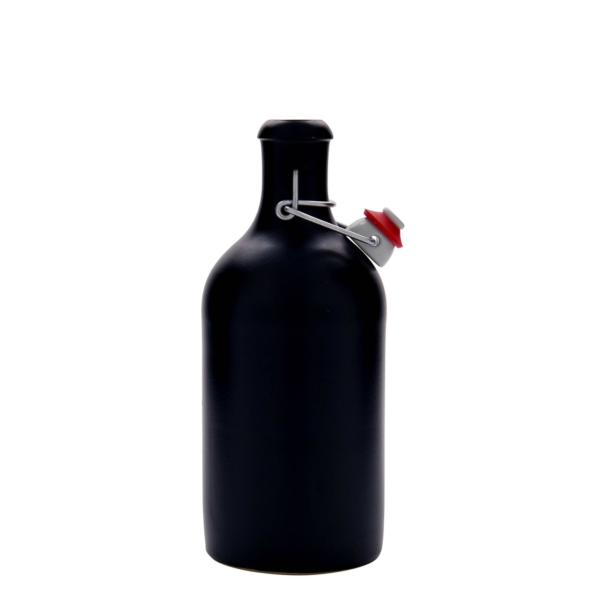 500 ml tonkrukke, stentøj, sort, munding: klemme lukning
