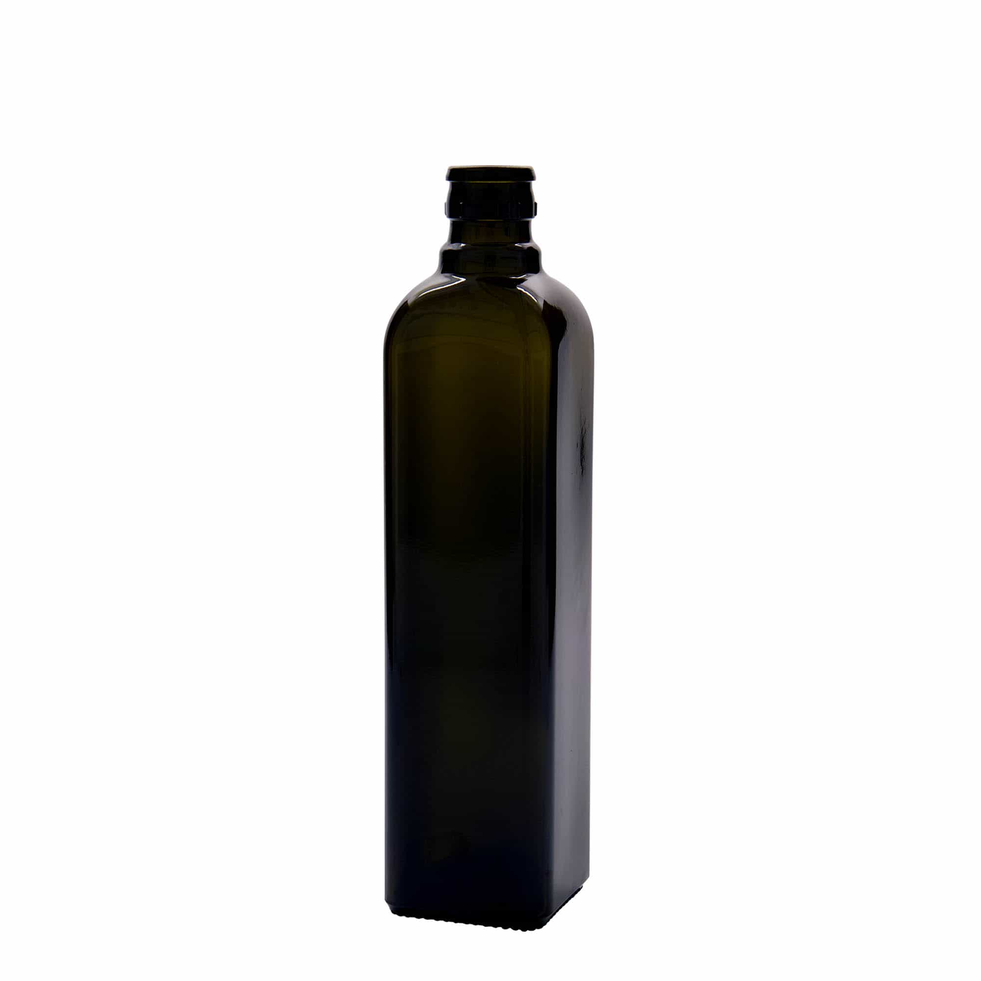 500 ml eddike-/olieflaske 'Quadra', glas, kvadratisk, antikgrøn, åbning: DOP