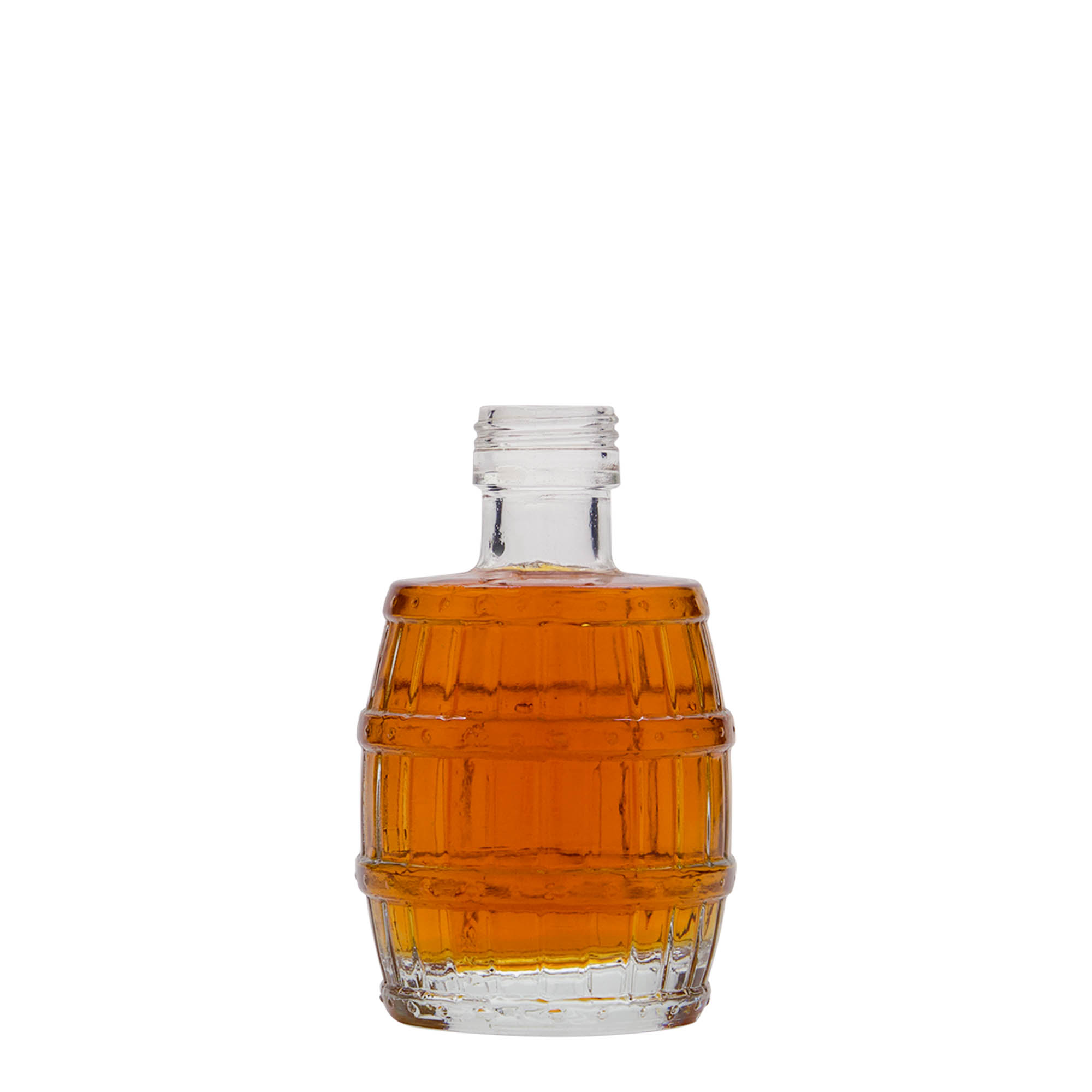 100 ml glasflaske 'tønde', åbning: PP 24 100 ml glasflaske 'tønde', åbning: PP 24