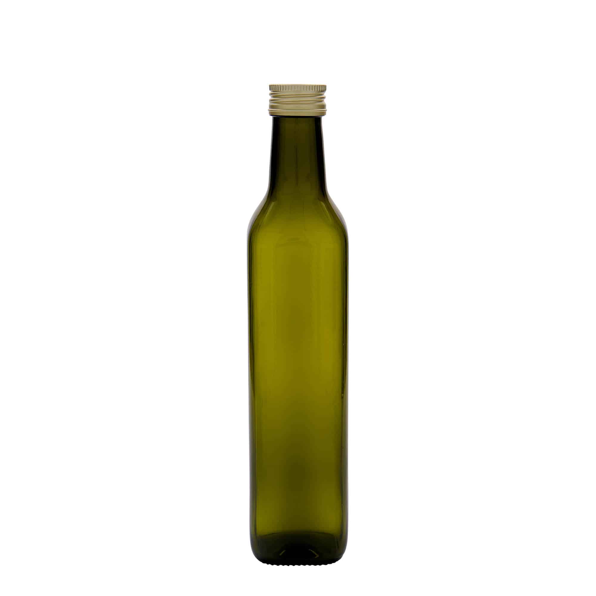 500 ml glasflaske 'Marasca', kvadratisk, antikgrøn, åbning: PP 31,5