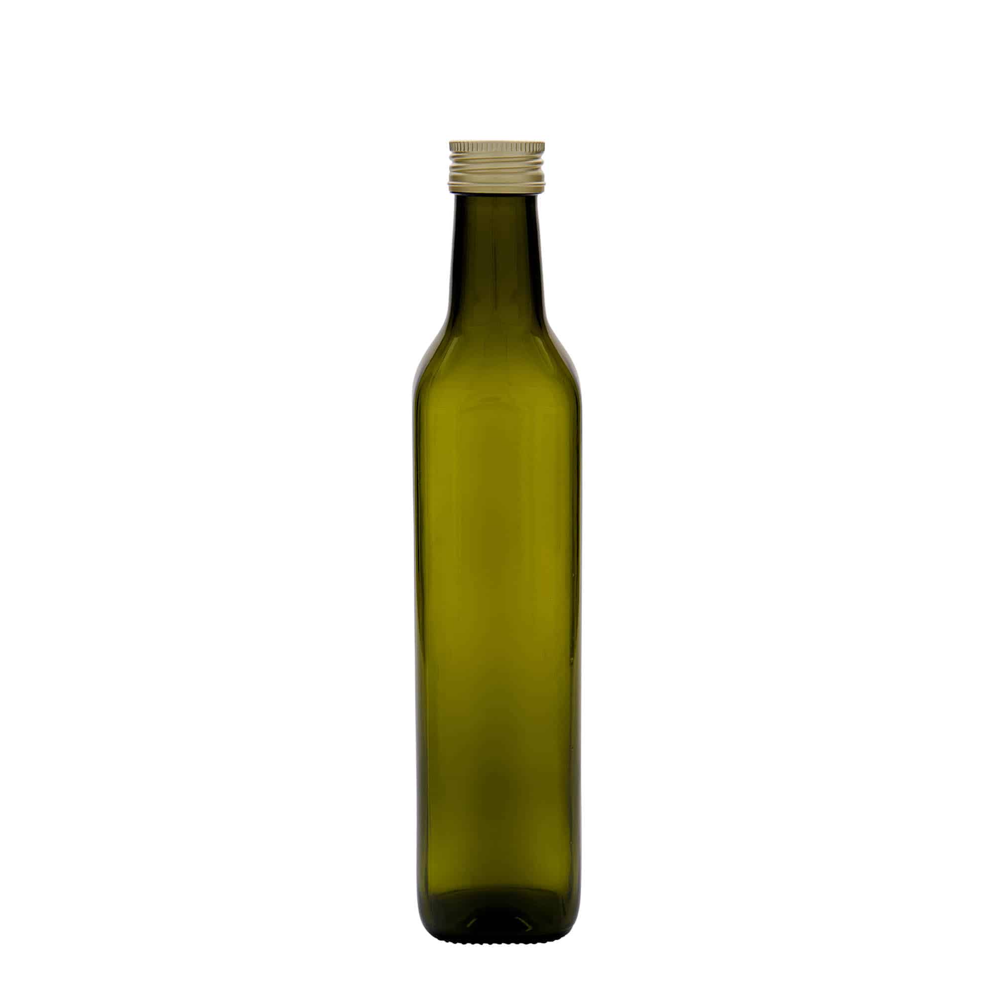 500 ml glasflaske »Marasca«, firkantet, antikgrøn, åbning: PP 31,5