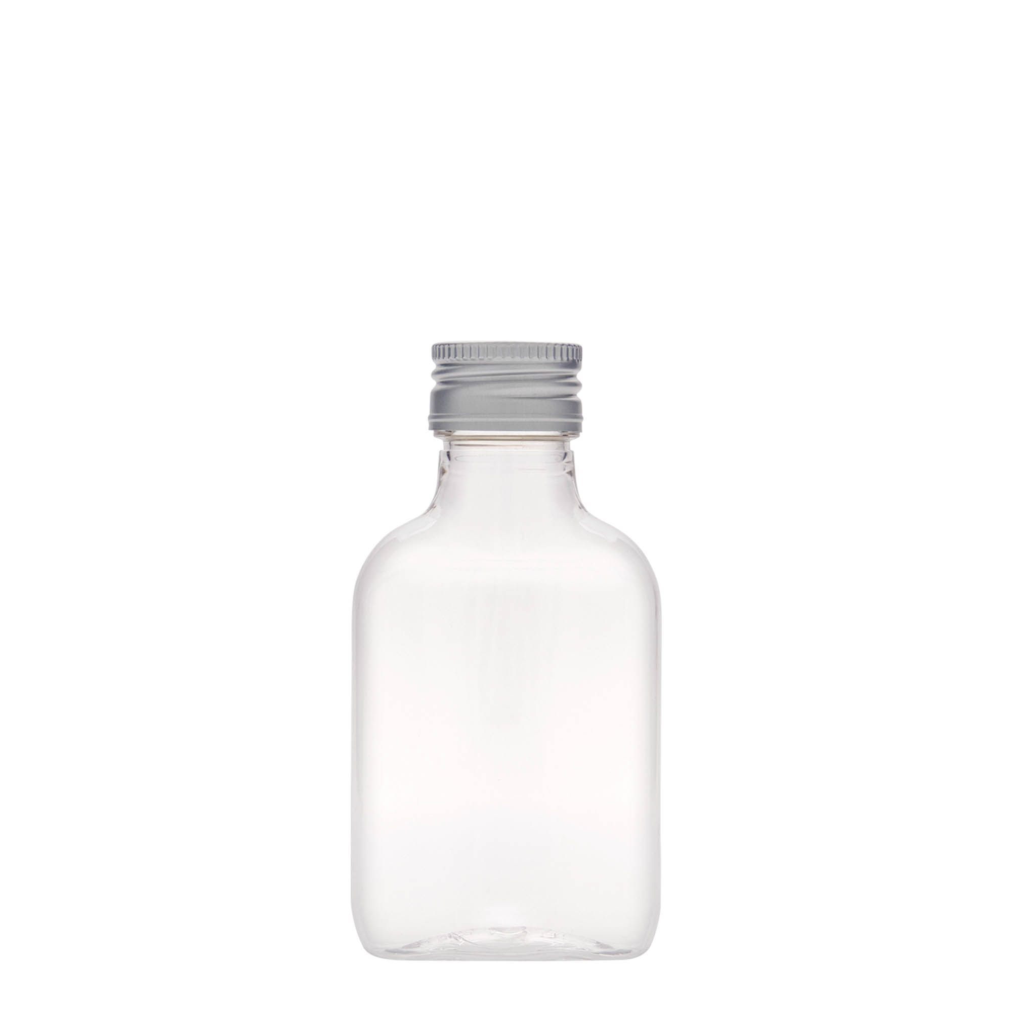 100 ml lommeflaske, oval, PET-plast, munding: PP 28