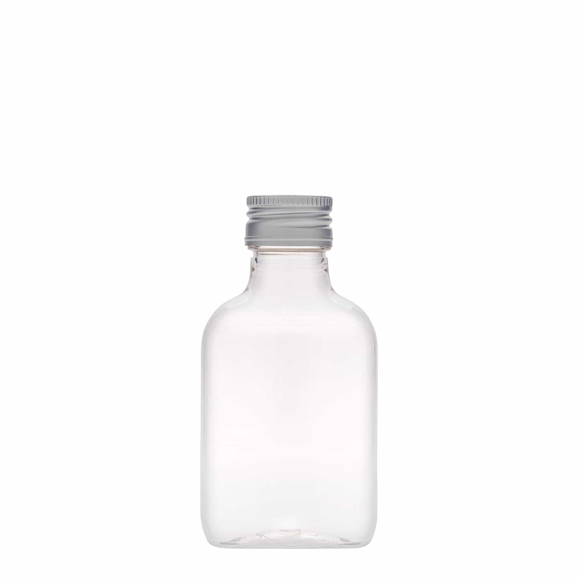 100 ml lommeflaske, oval, PET-plast, munding: PP 28