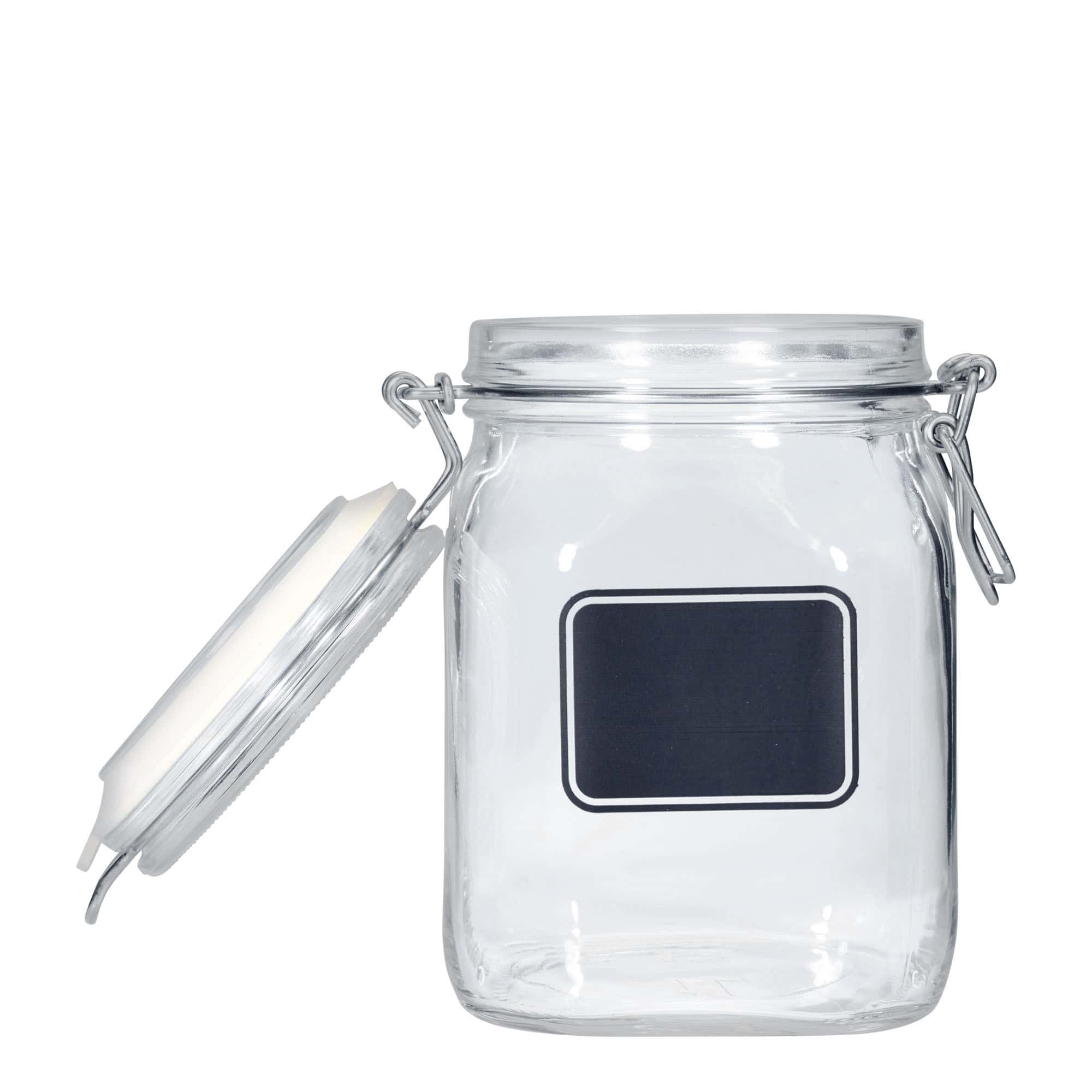 1.000 ml patentglas 'Fido', motiv: Etiketfelt, kvadratisk, åbning: Patentlåg 1.000 ml patentglas 'Fido', motiv: Etiketfelt, kvadratisk, åbning: Patentlåg