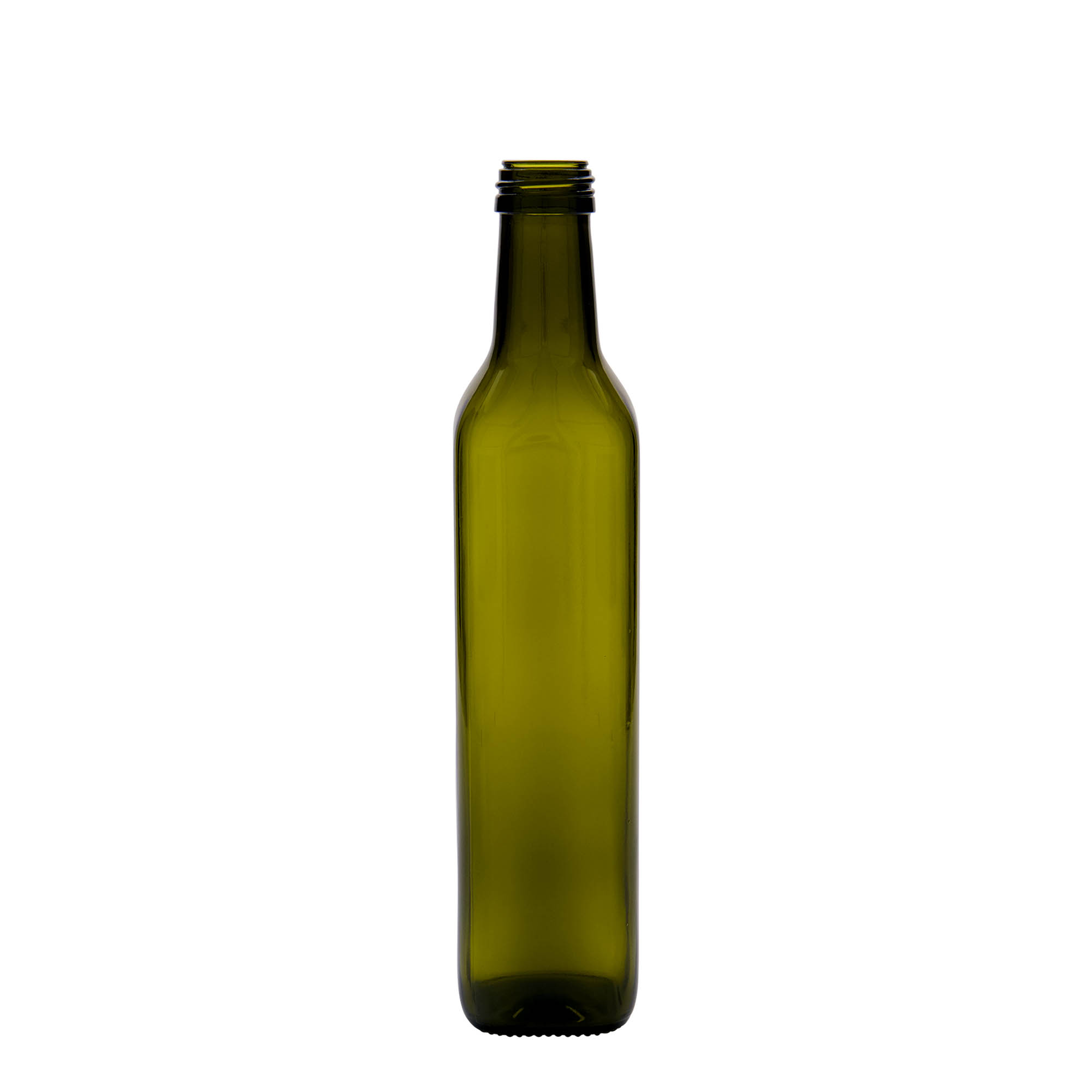 500 ml glasflaske 'Marasca', firkantet, antikgrøn, åbning: PP 31,5