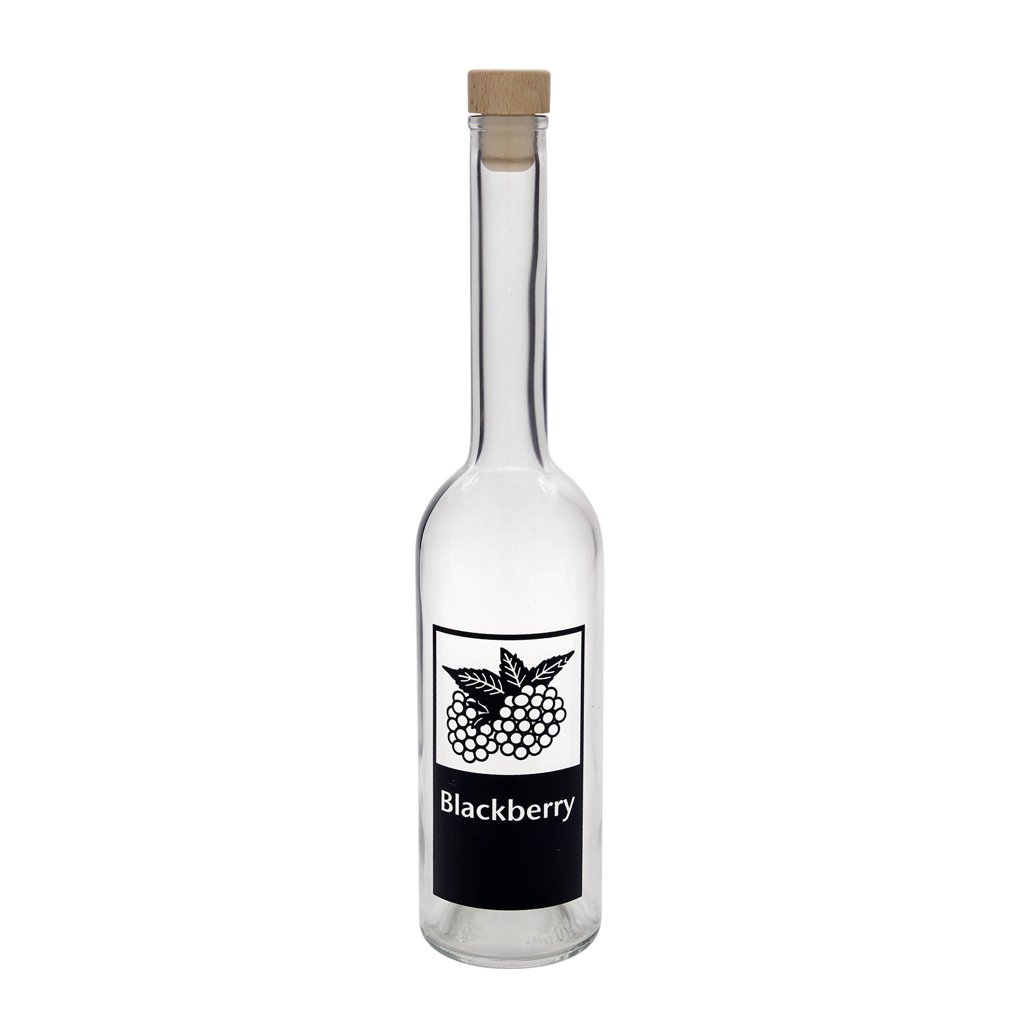 500 ml glasflaske 'Opera', motiv: brombær, åbning: kork
