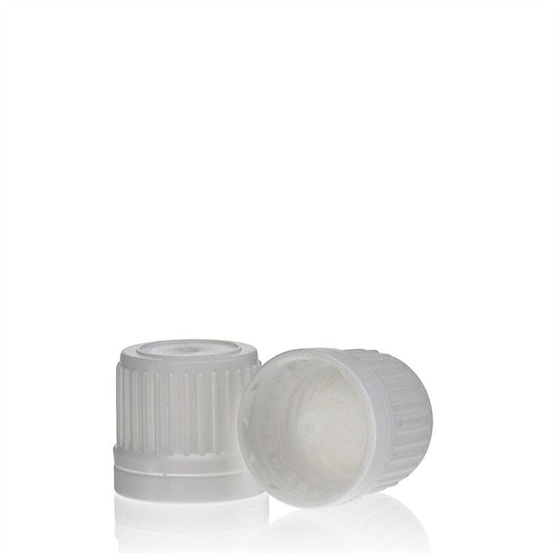 Skruelåg med drypindsats, PE-plast, hvid, til åbning: DIN 18 Skruelåg med drypindsats, PE-plast, hvid, til åbning: DIN 18