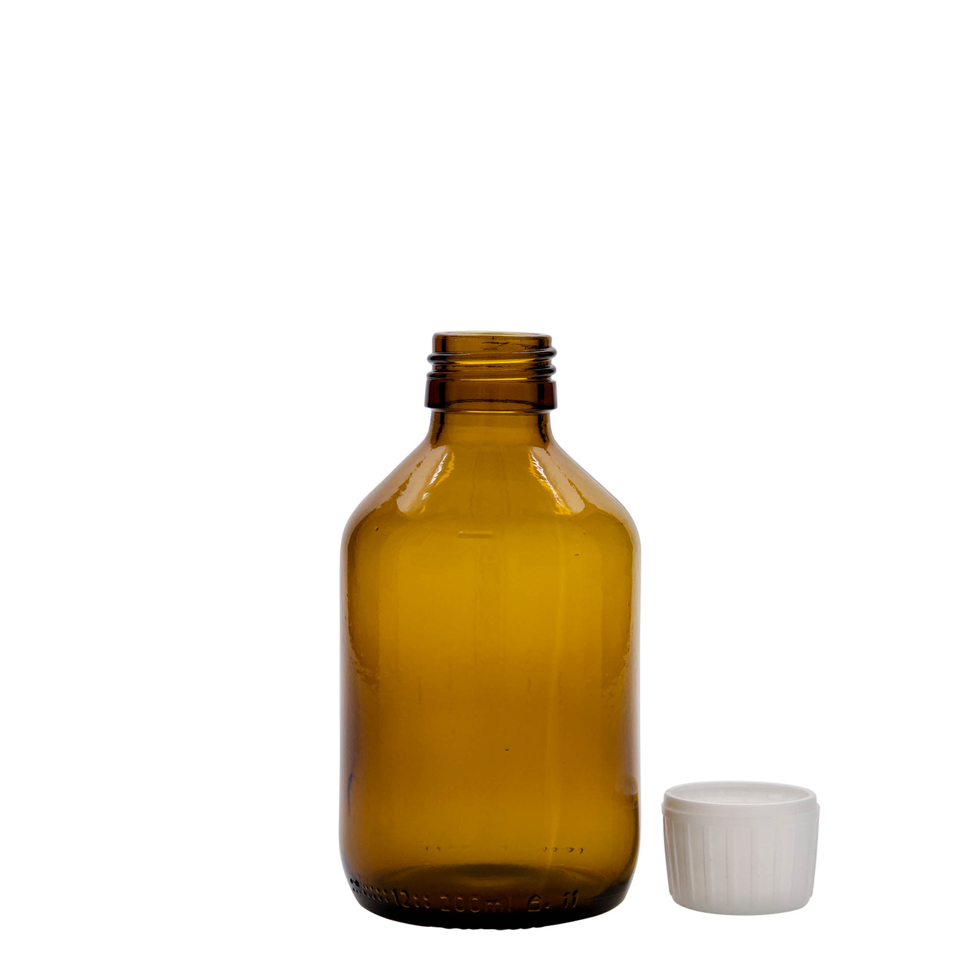 200 ml medicinflaske, brun, glas, åbning: PP 28
