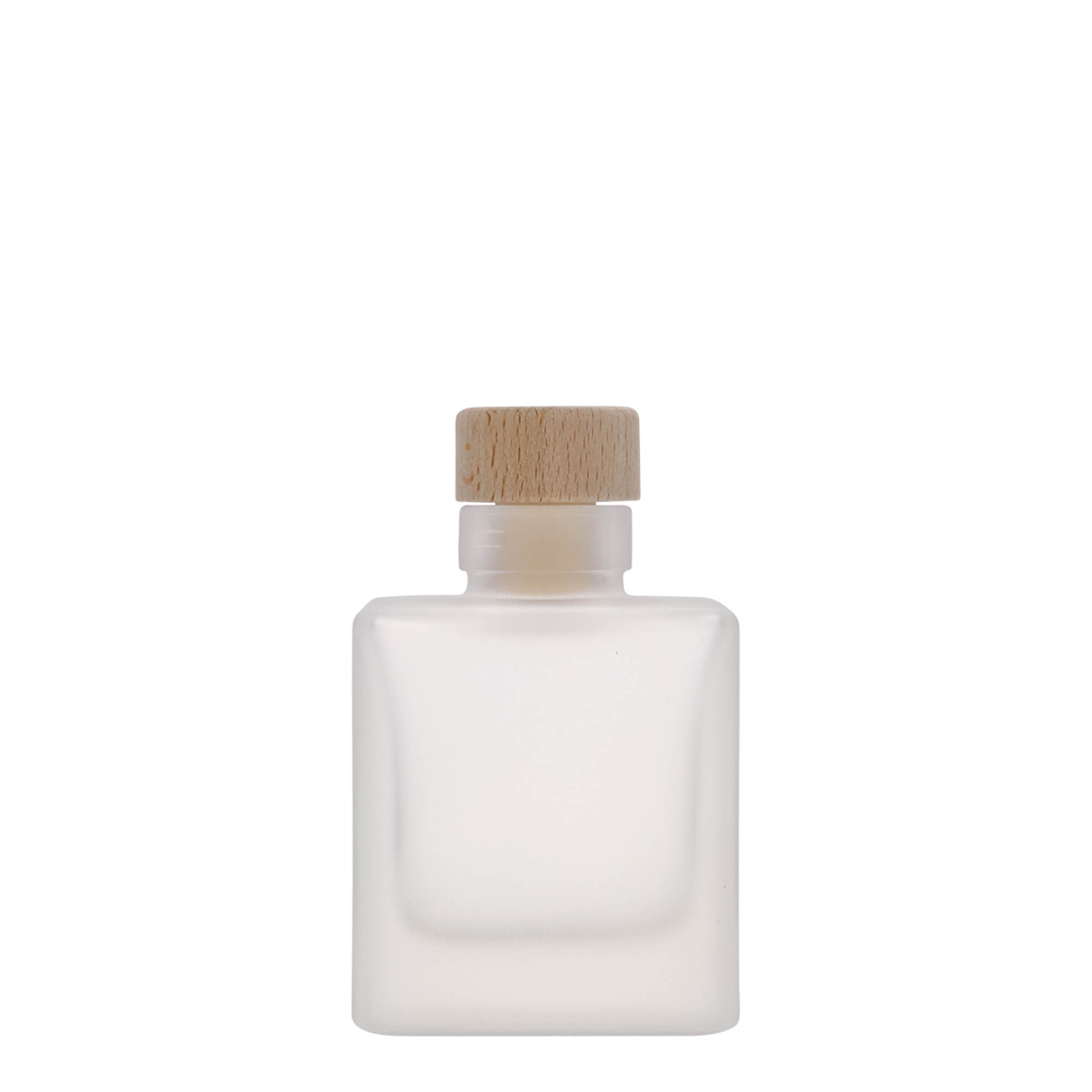 100 ml glasflaske 'Cube', firkantet, frostet, munding: kork