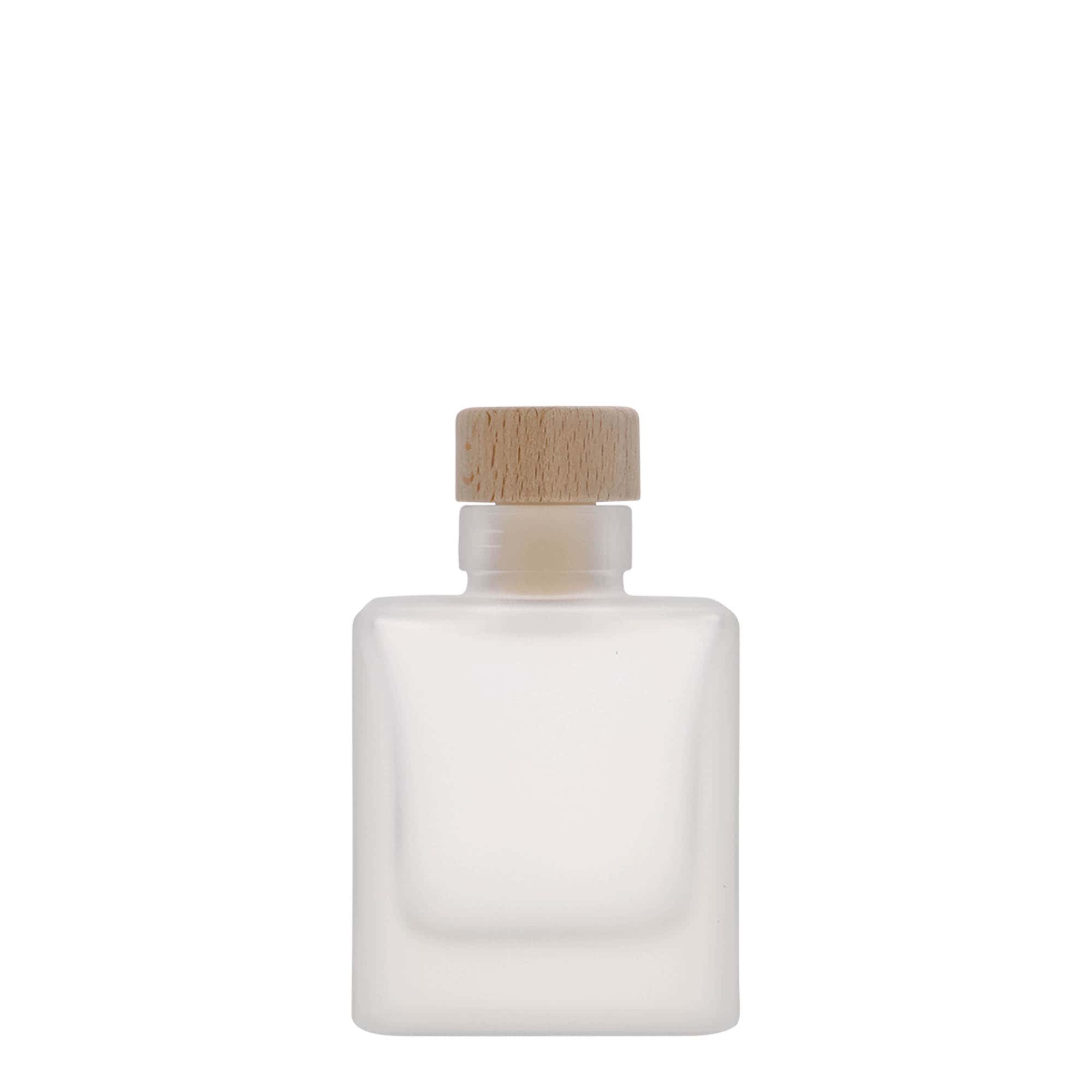 100 ml glasflaske »Cube«, firkantet, frostet, munding: kork
