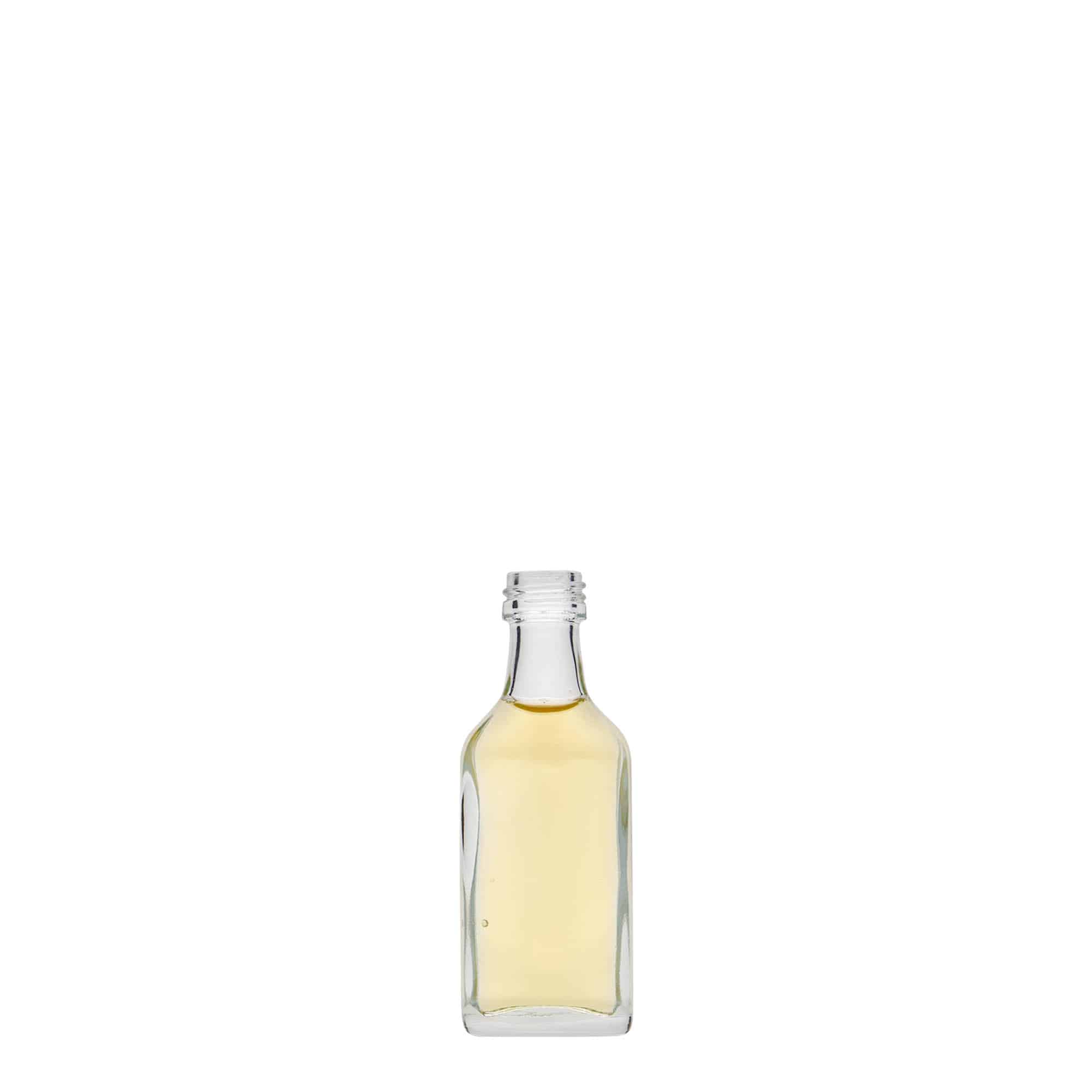 20 ml lommeflaske, rektangulær, glas, åbning: PP 18