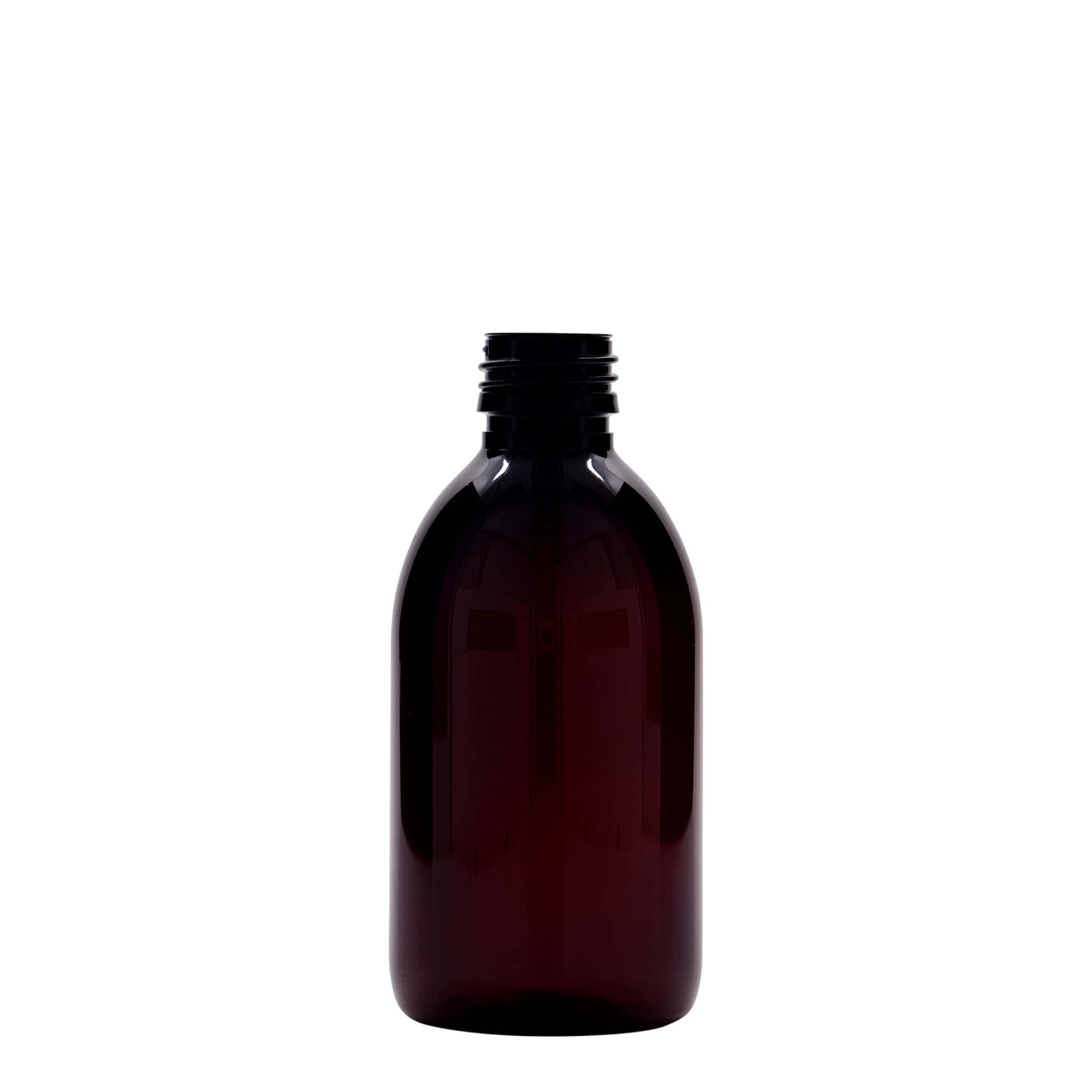 250 ml PET-medicinflaske, brun, plastik, åbning: PP 28