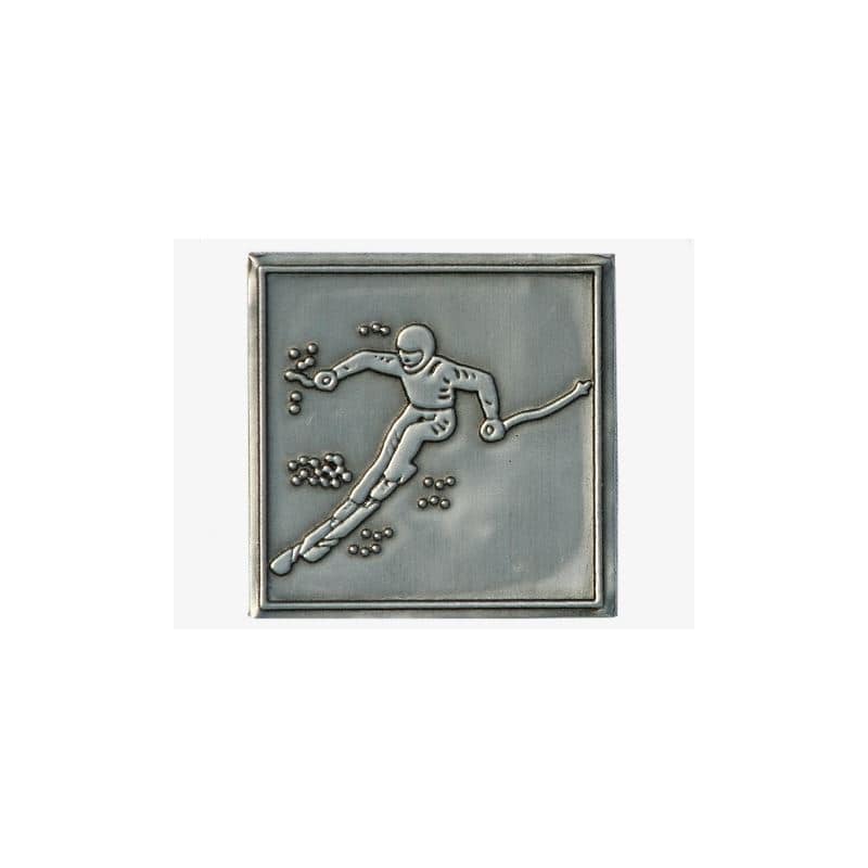 Tinetiket 'Nedkørsel', kvadratisk, metal, sølv