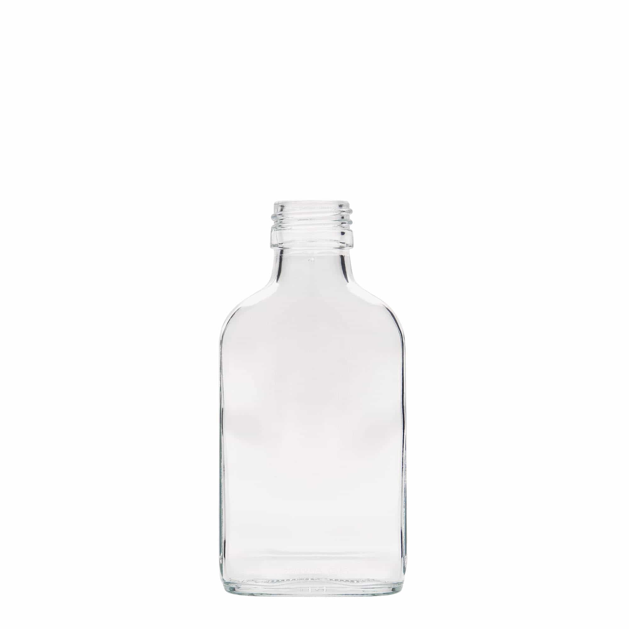 100 ml lommelærke, firkantet, glas, åbning: PP 28 100 ml lommelærke, firkantet, glas, åbning: PP 28