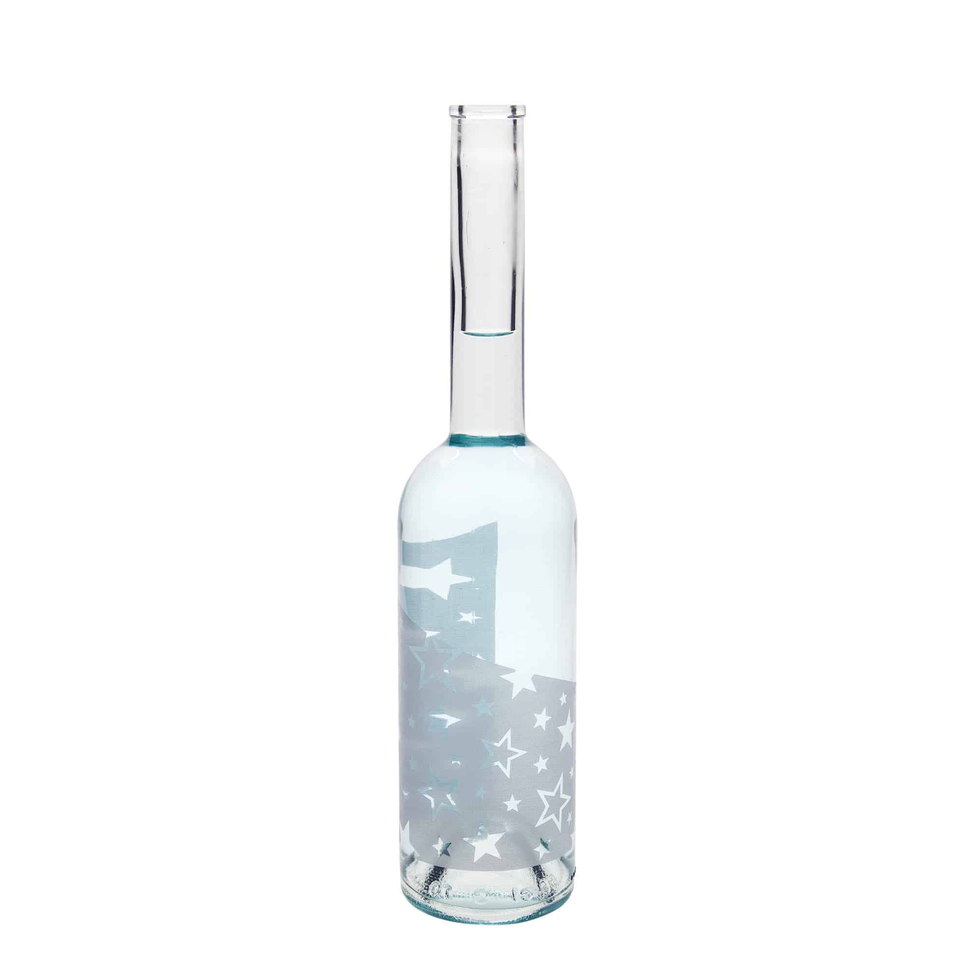 500 ml glasflaske 'Opera', motiv: sølvstjerner, åbning: kork