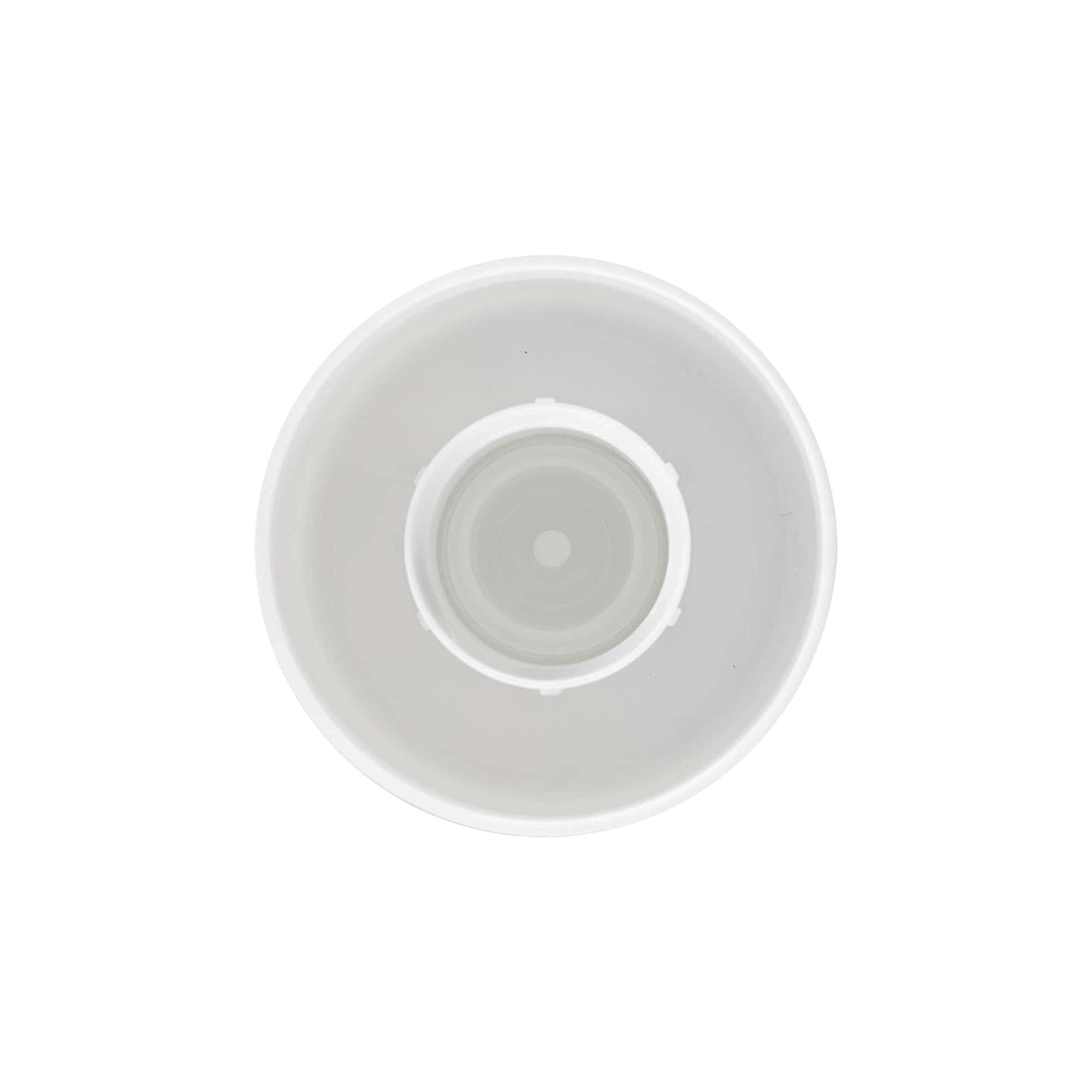 Skruelåg rund flaske med sprøjteindsats, PE-plast, hvid, til åbning: GL 22 Skruelåg rund flaske med sprøjteindsats, PE-plast, hvid, til åbning: GL 22