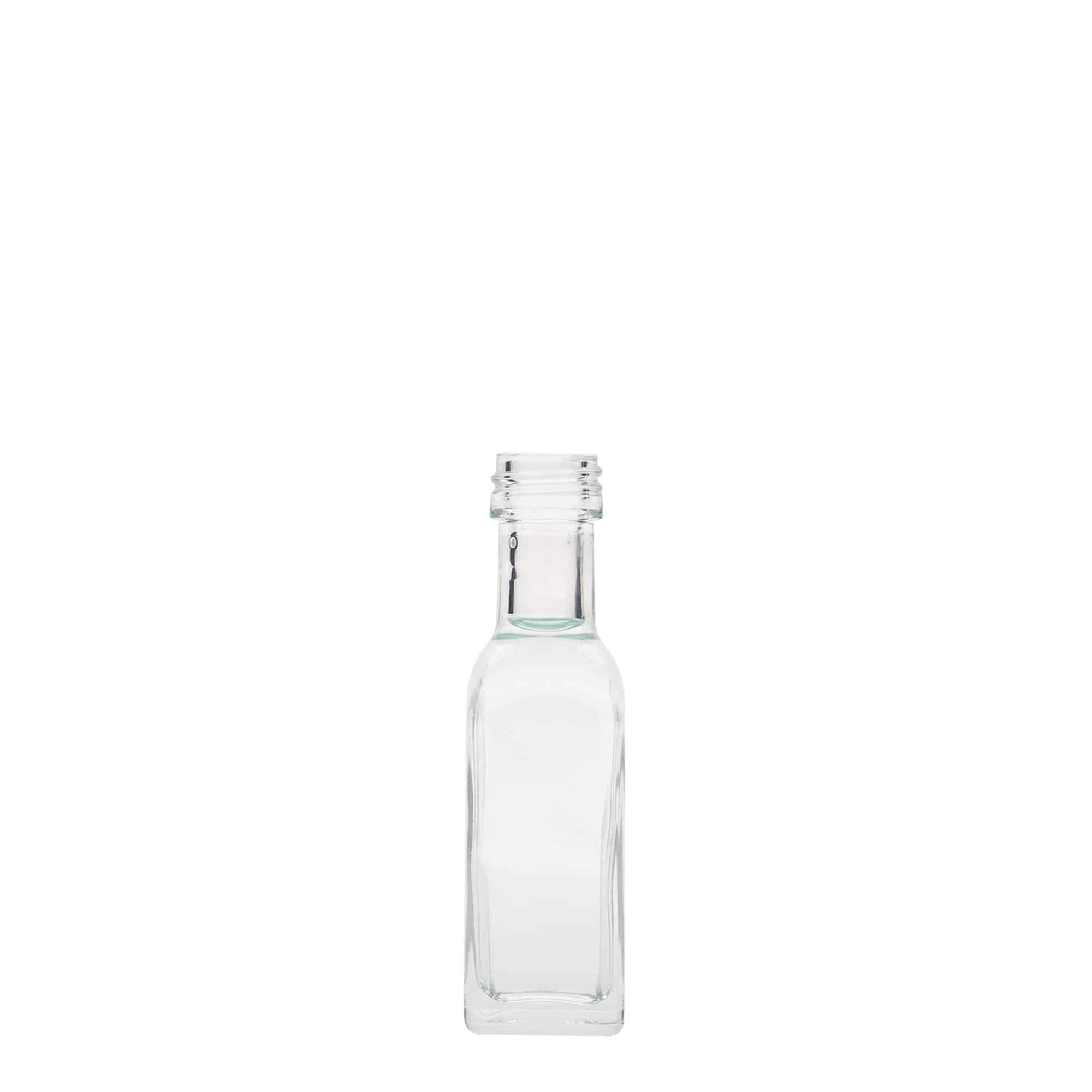 20 ml glasflaske 'Marasca', kvadratisk, åbning: PP 18 20 ml glasflaske 'Marasca', kvadratisk, åbning: PP 18