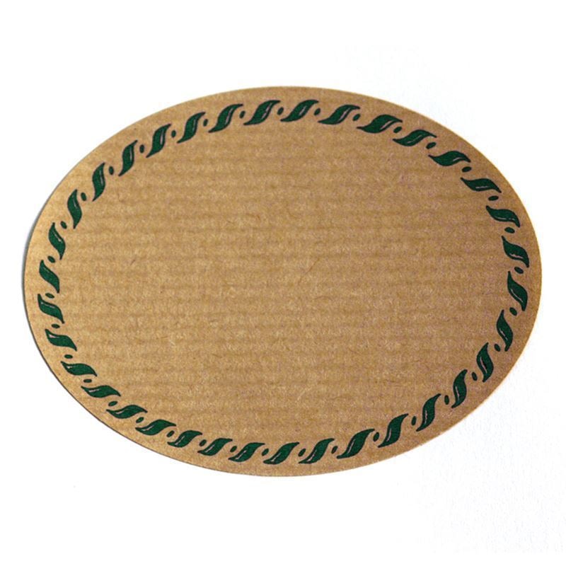 Stort naturmærke 'Snorrand', oval, papir, grøn-brun