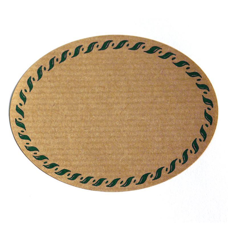 Stort naturmærke 'Snorrand', oval, papir, grøn-brun Stort naturmærke 'Snorrand', oval, papir, grøn-brun