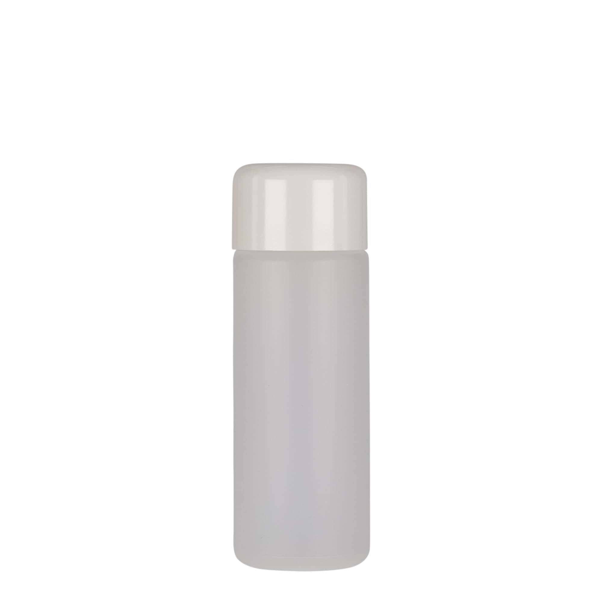 100 ml rund flaske, PE-plast, natur, åbning: skruelåg