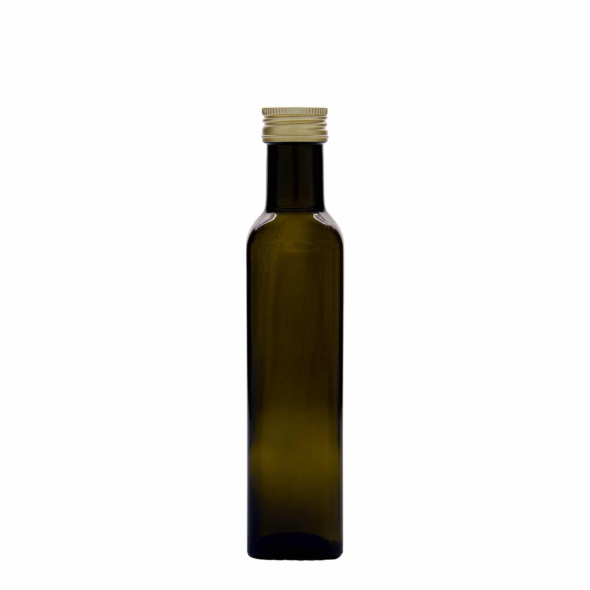 250 ml glasflaske »Marasca«, kvadratisk, antikgrøn, åbning: PP 31,5