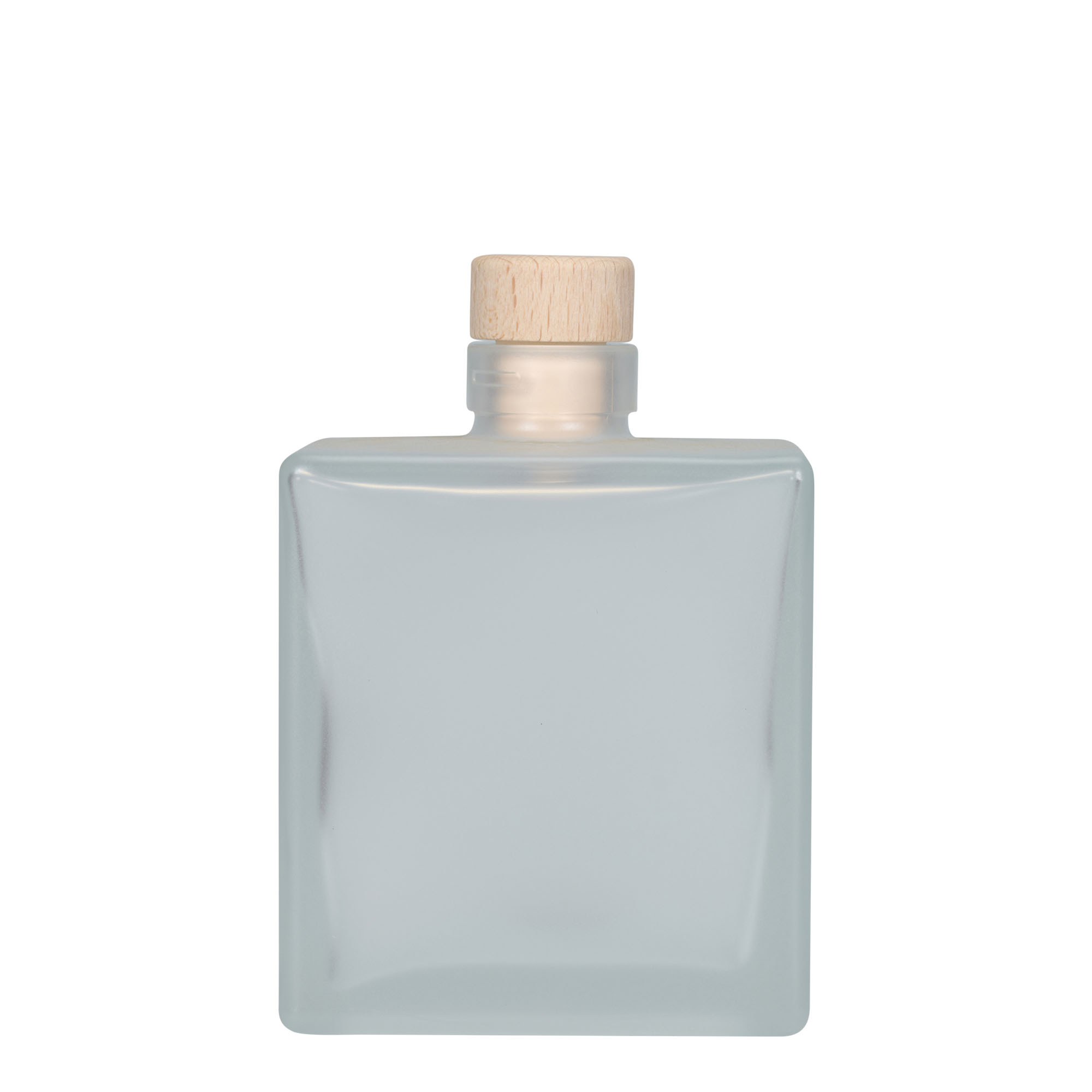 500 ml glasflaske »Cube«, firkantet, frostet, åbning: kork