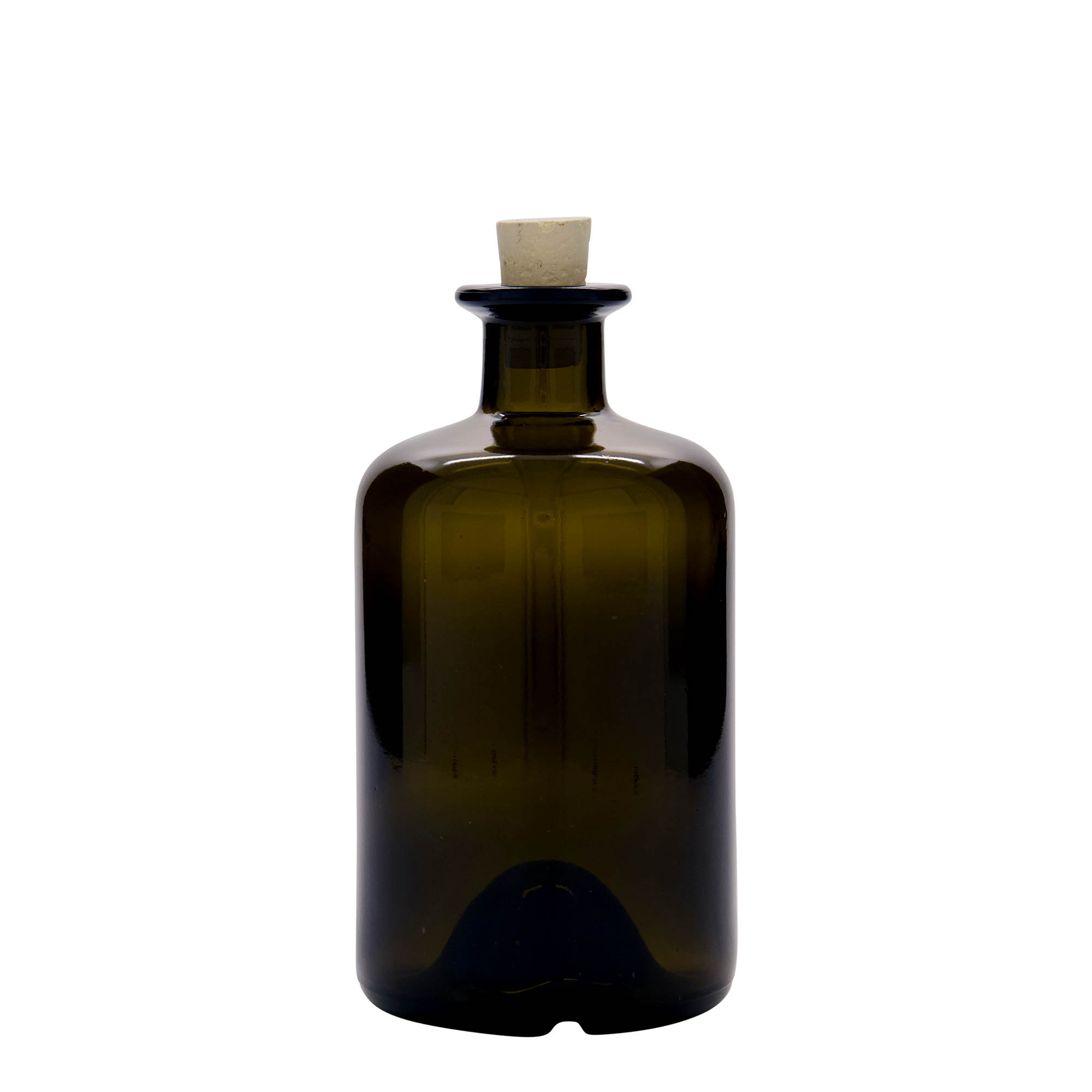 500 ml glasflaske apoteker, antikgrøn, åbning: kork