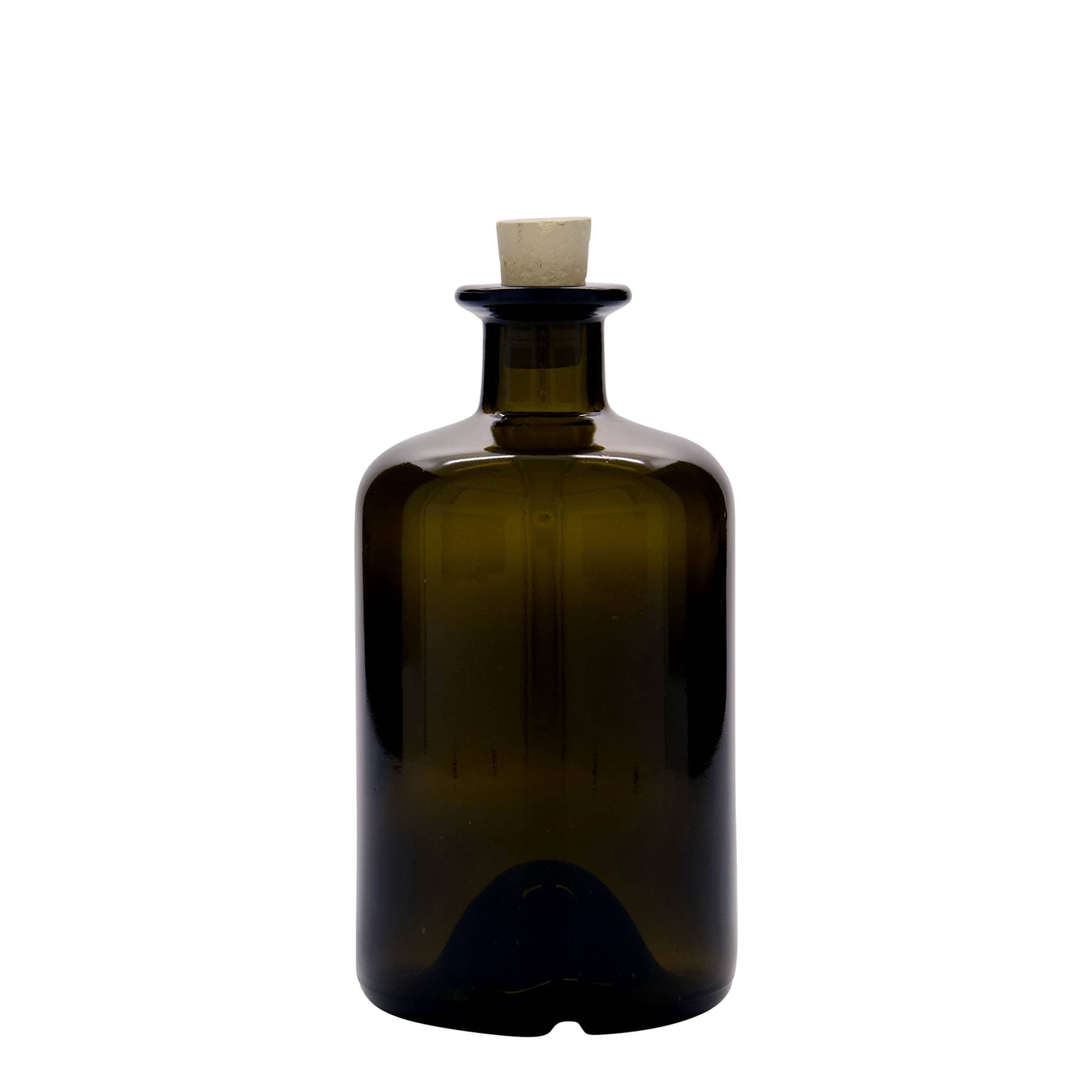 500 ml glasflaske apoteker, antikgrøn, åbning: kork