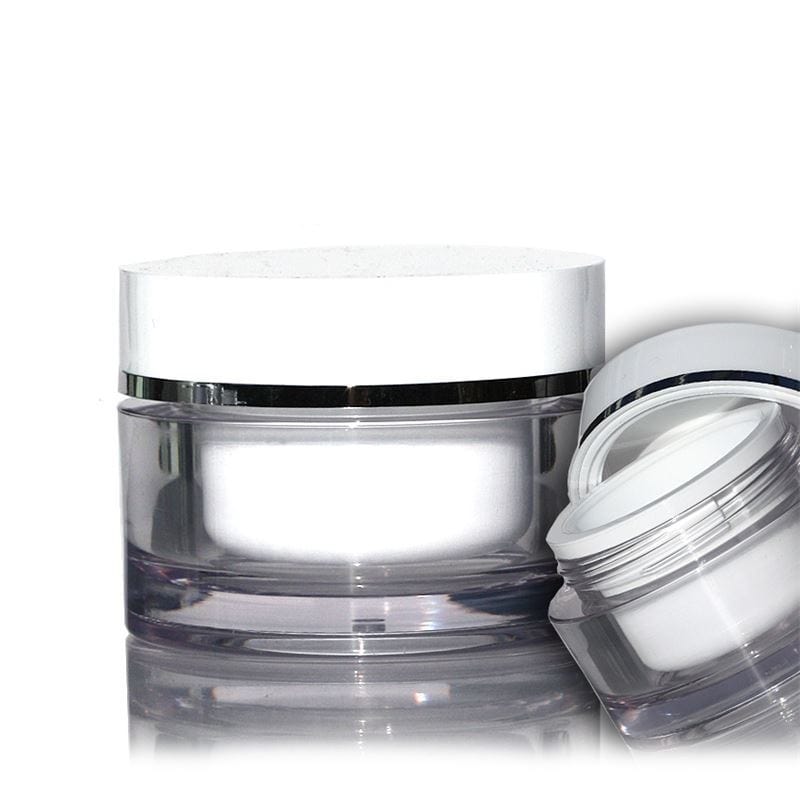 30 ml krukke, SAN-plast, hvid, åbning: skruelåg