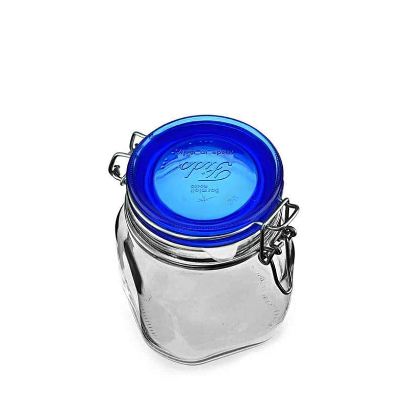 750 ml patentglas 'Fido', Blue Top, kvadratisk, åbning: Patentlåg