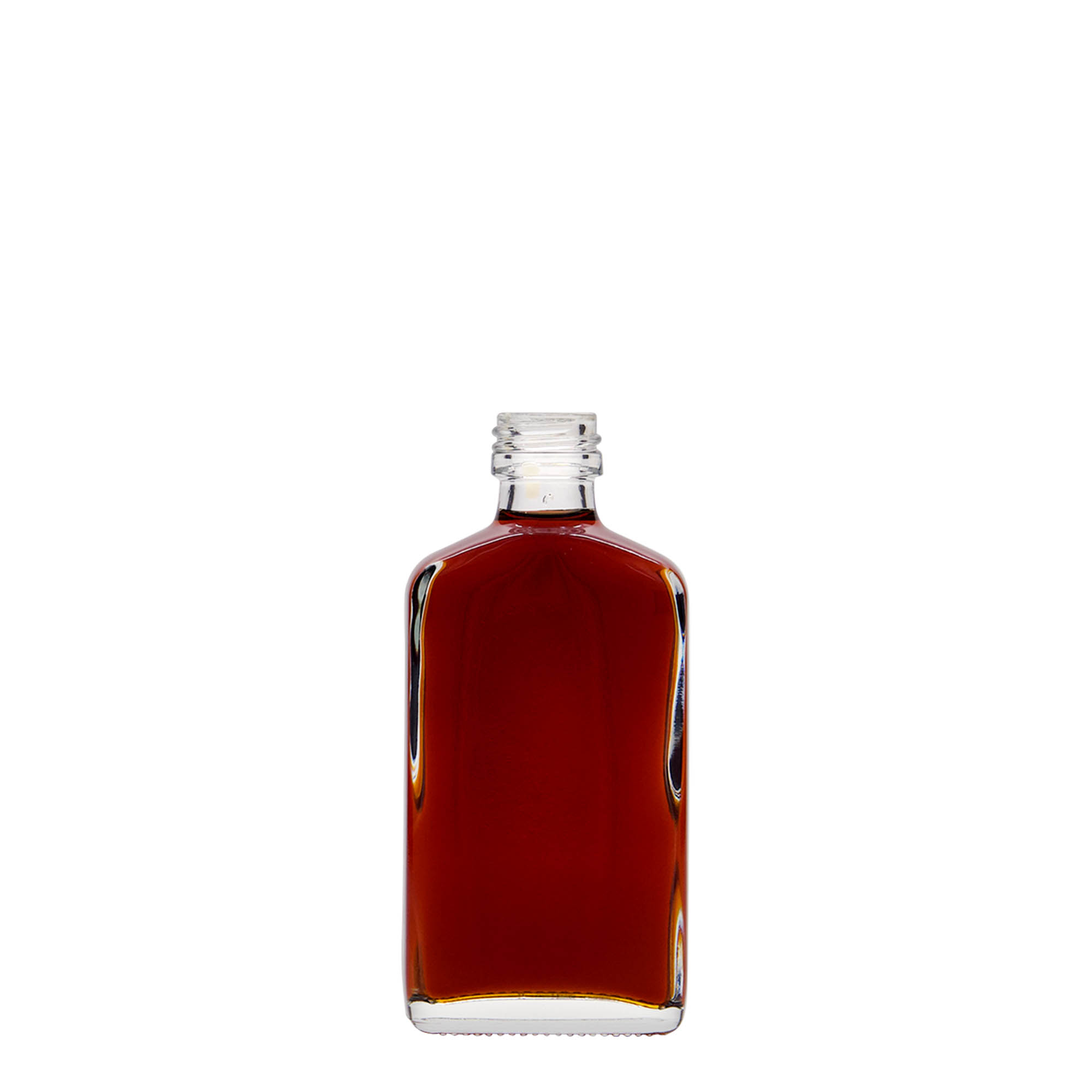 50 ml lommeflaske, rektangulær, glas, åbning: PP 18