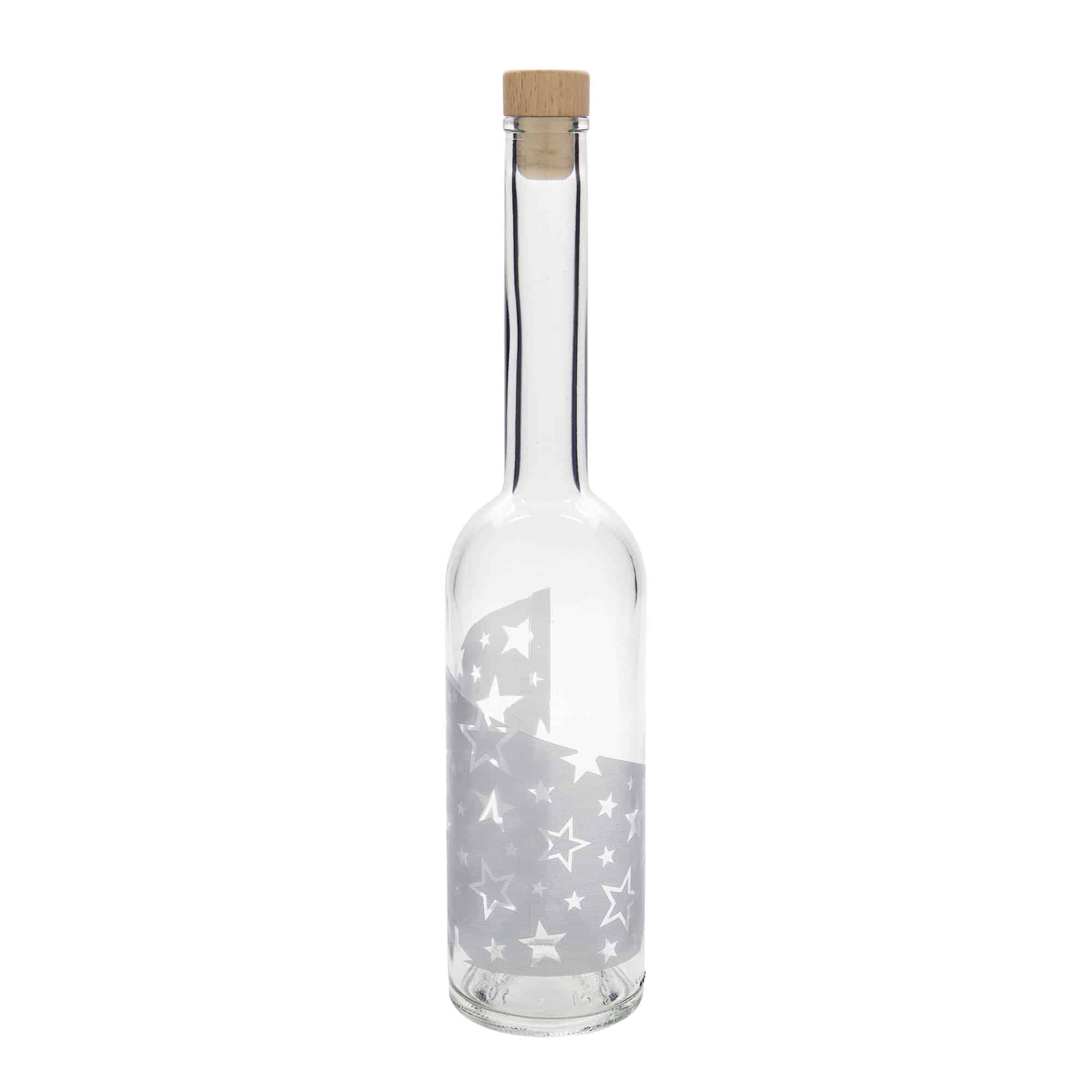 500 ml glasflaske 'Opera', motiv: sølvstjerner, åbning: kork