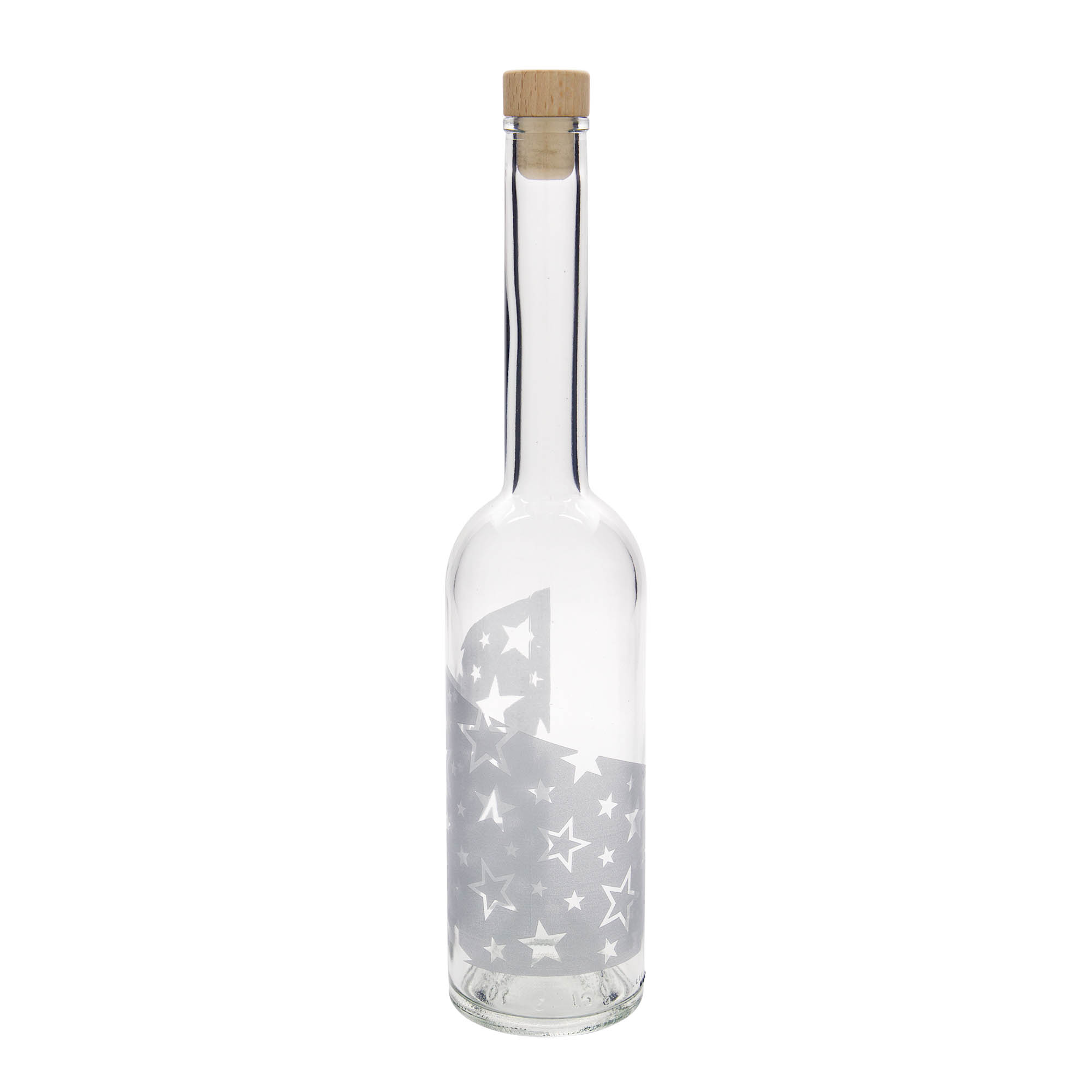 500 ml glasflaske 'Opera', motiv: sølvstjerner, åbning: kork 500 ml glasflaske 'Opera', motiv: sølvstjerner, åbning: kork