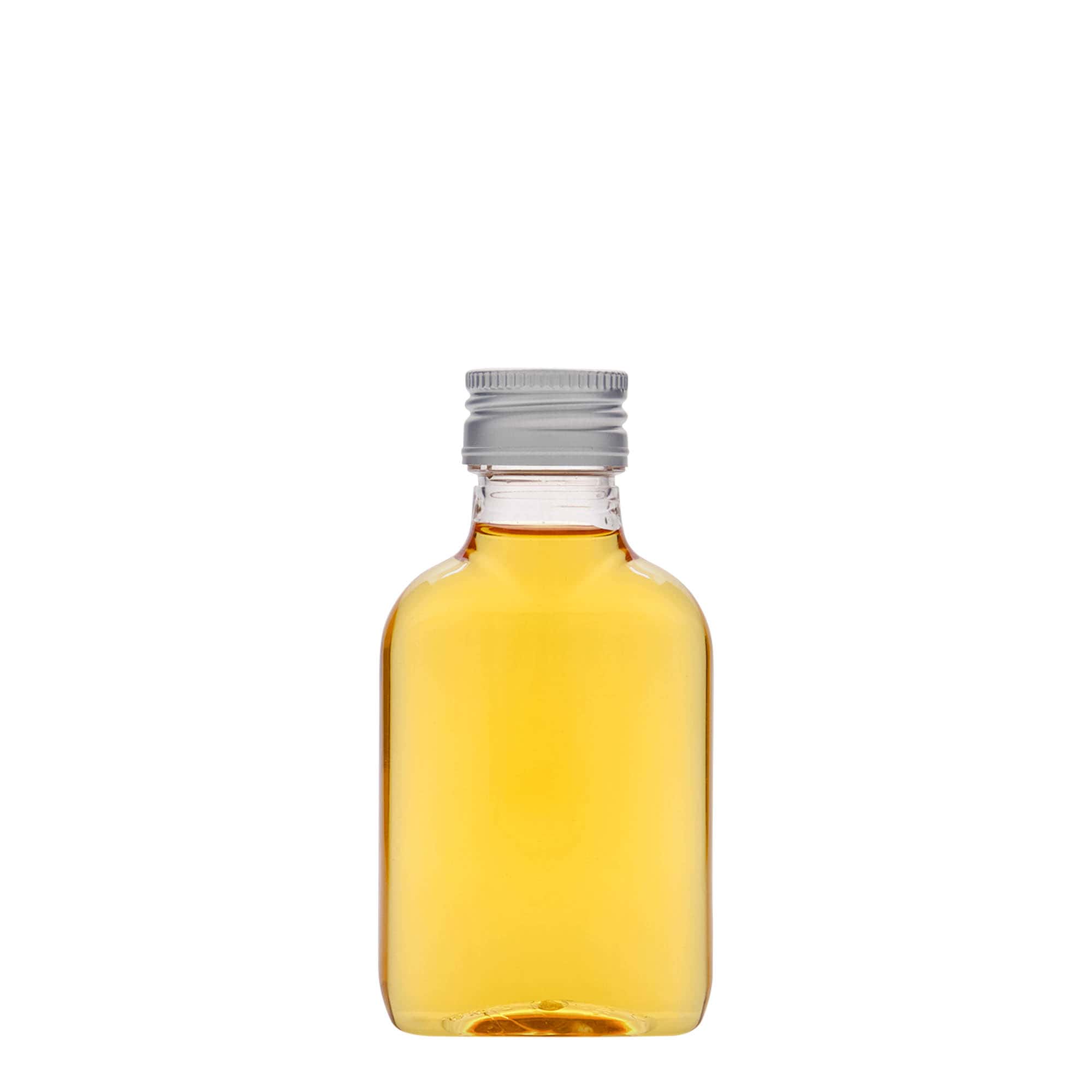 100 ml lommeflaske, oval, PET-plast, munding: PP 28