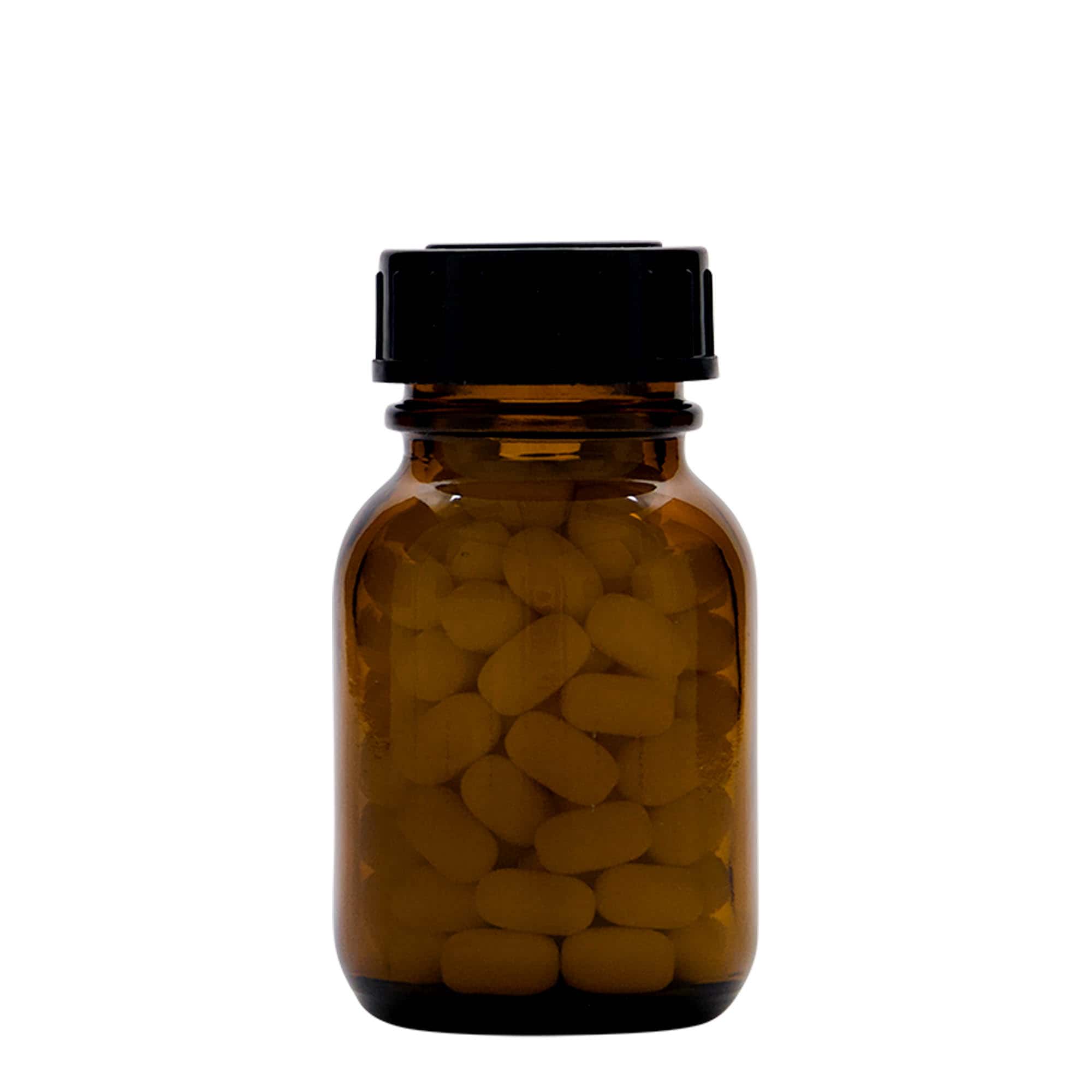 50 ml bredhalsglas, brun, åbning: DIN 32