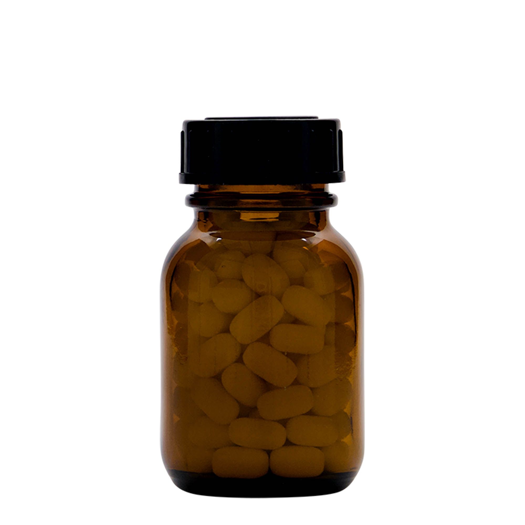 50 ml bredhalsglas, brun, åbning: DIN 32
