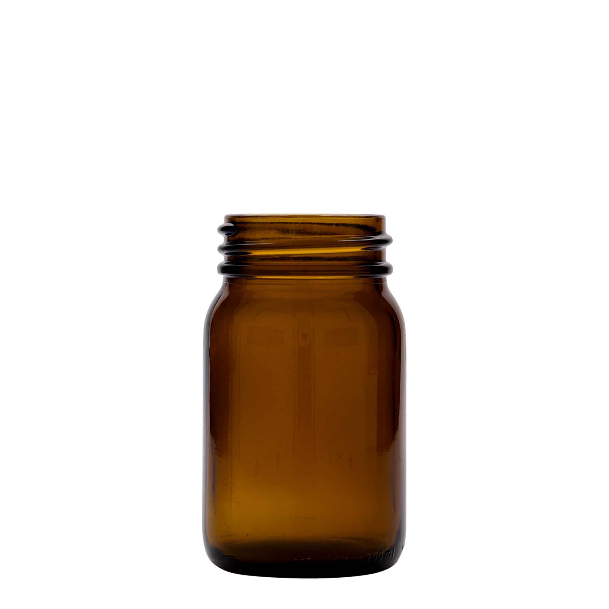 200 ml bredhalset glas, brun, åbning: DIN 55 200 ml bredhalset glas, brun, åbning: DIN 55