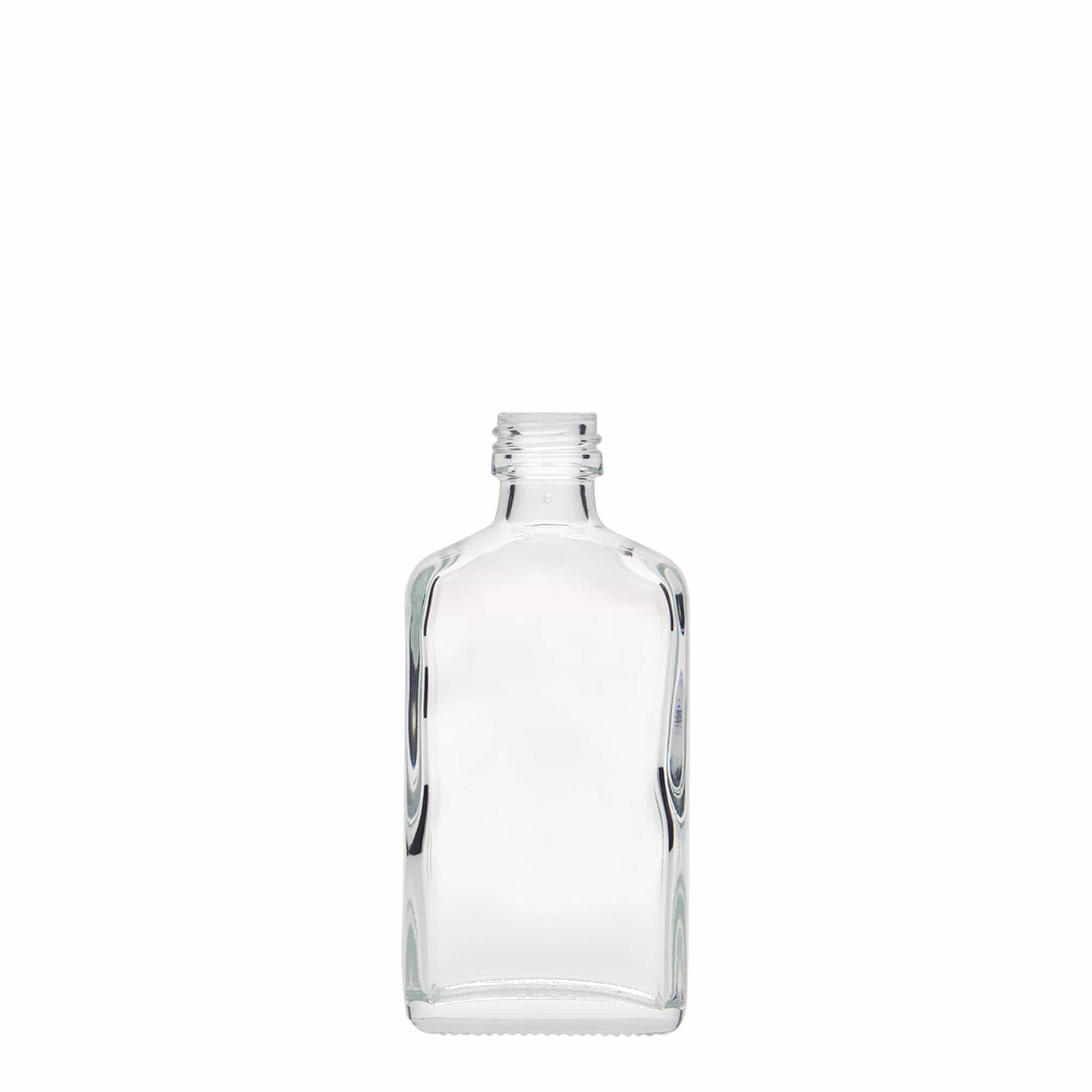 50 ml lommeflaske, rektangulær, glas, åbning: PP 18