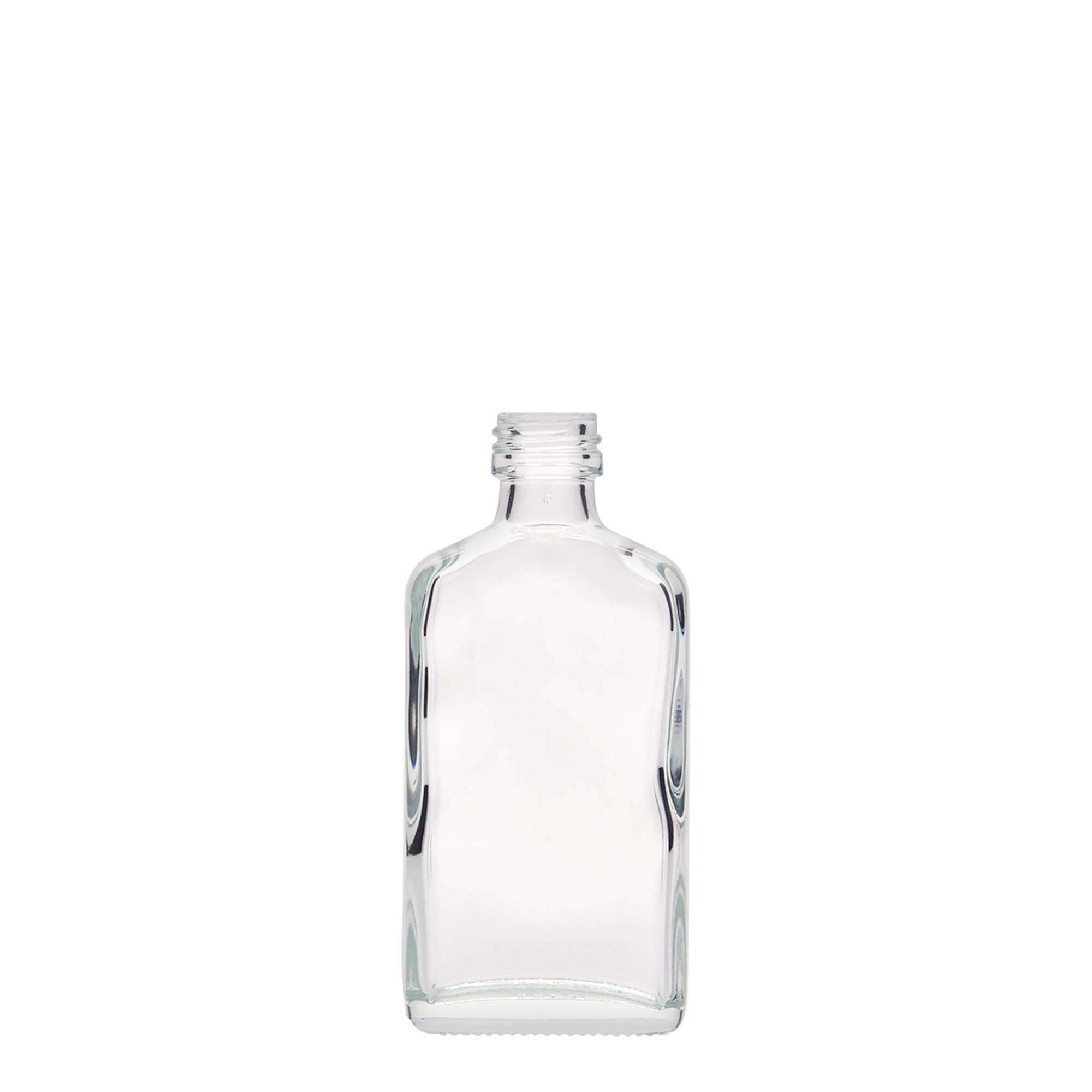 50 ml lommeflaske, rektangulær, glas, åbning: PP 18