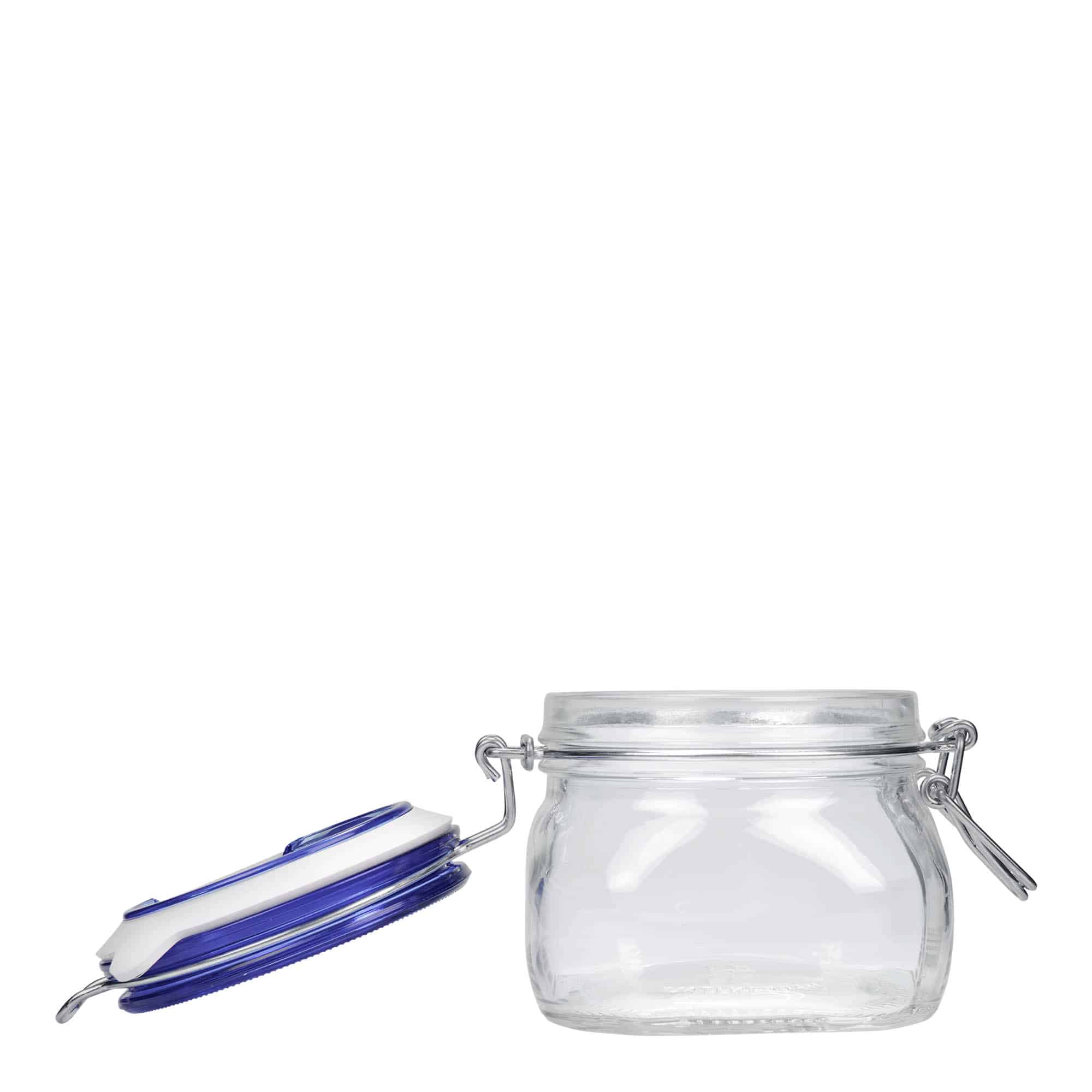 500 ml patentglas 'Fido', Blue Top, kvadratisk, åbning: Patentlåg
